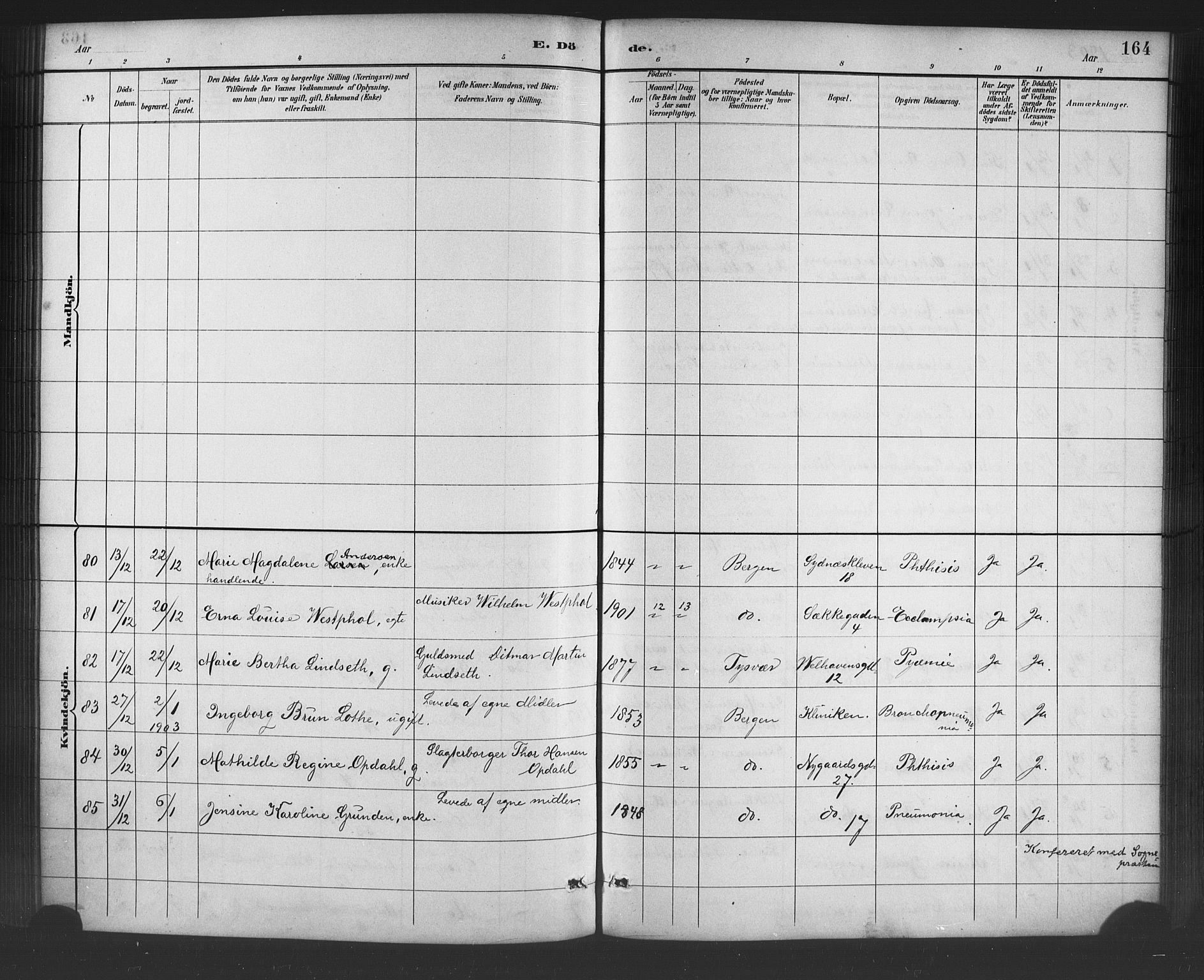 Johanneskirken sokneprestembete, AV/SAB-A-76001/H/Hab: Parish register (copy) no. D 1, 1885-1915, p. 164