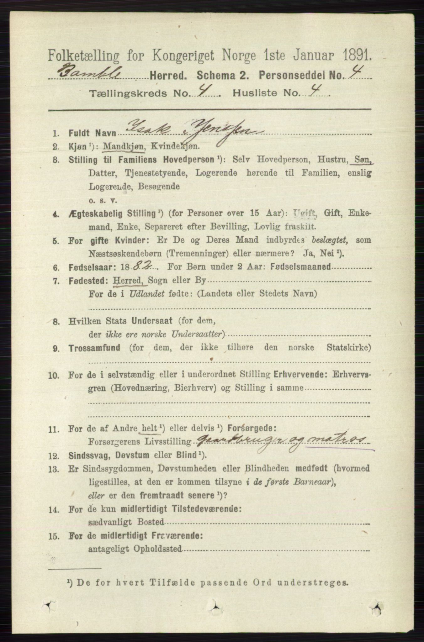 RA, 1891 census for 0814 Bamble, 1891, p. 1830