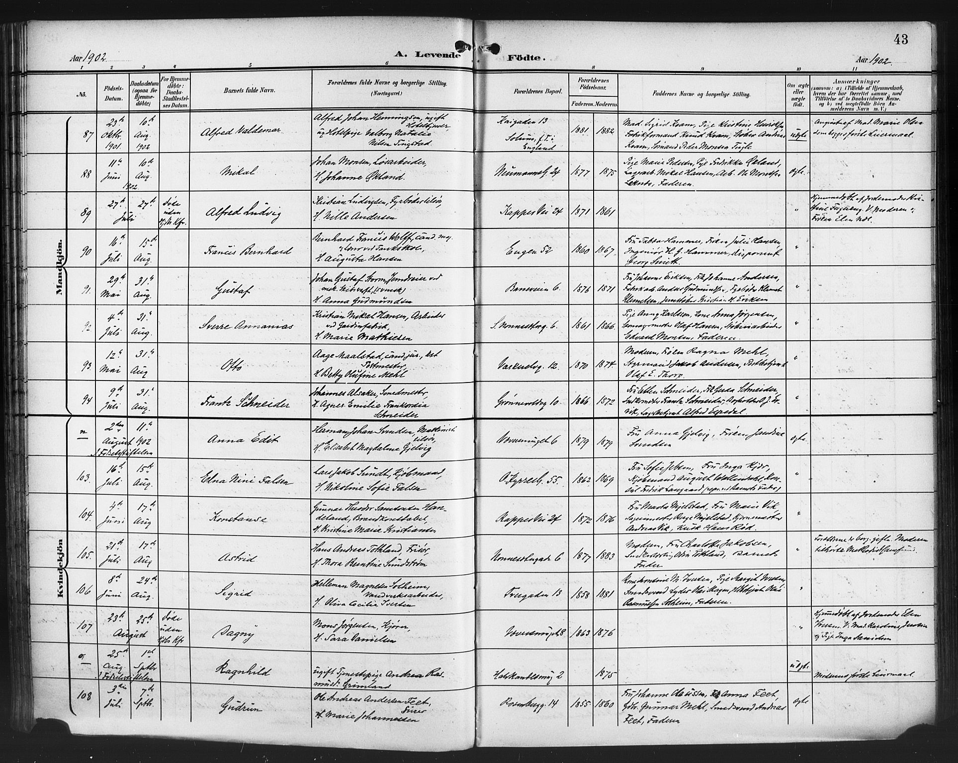 Domkirken sokneprestembete, AV/SAB-A-74801/H/Hab/L0017: Parish register (copy) no. B 10, 1900-1915, p. 43