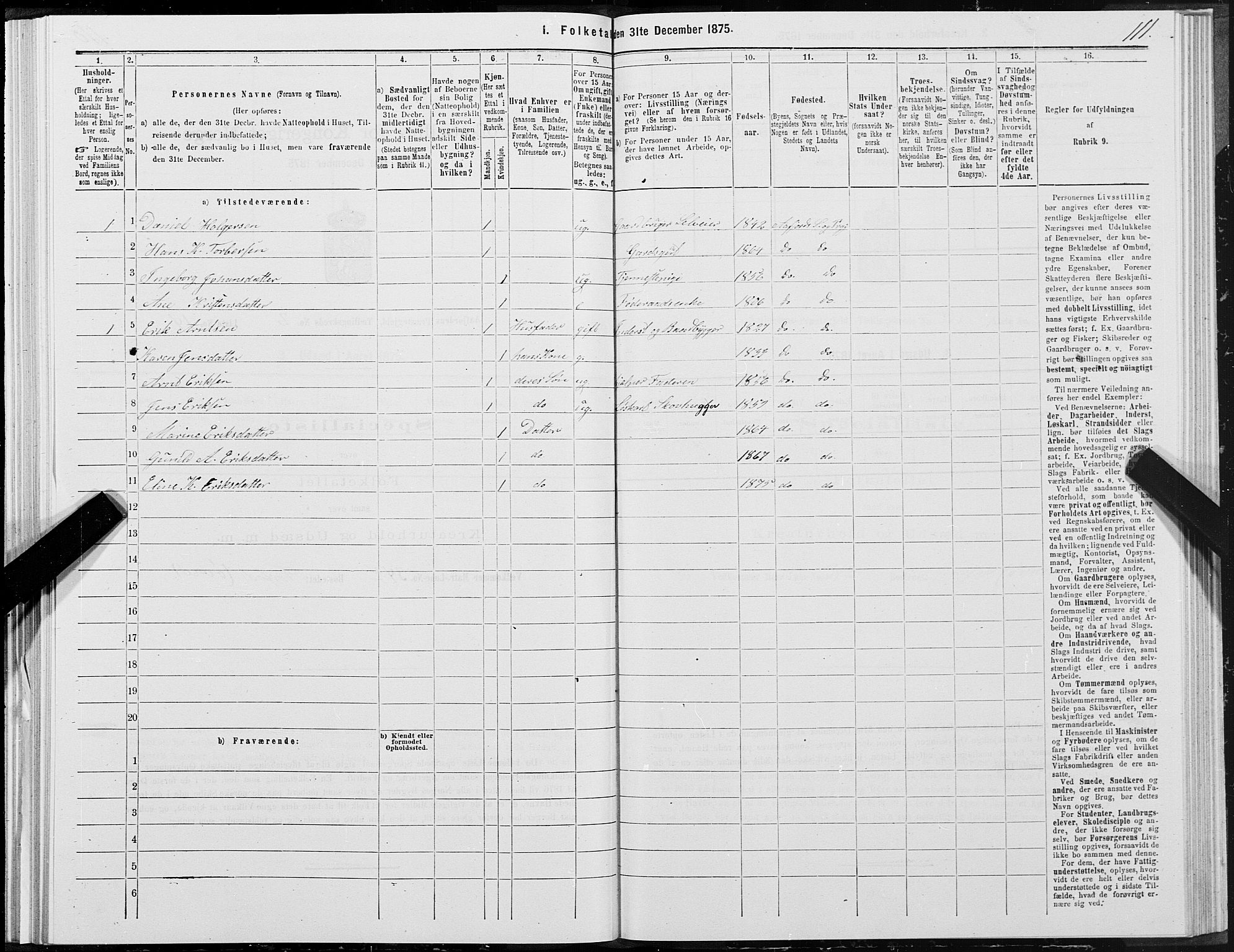 SAT, 1875 census for 1630P Aafjorden, 1875, p. 1111