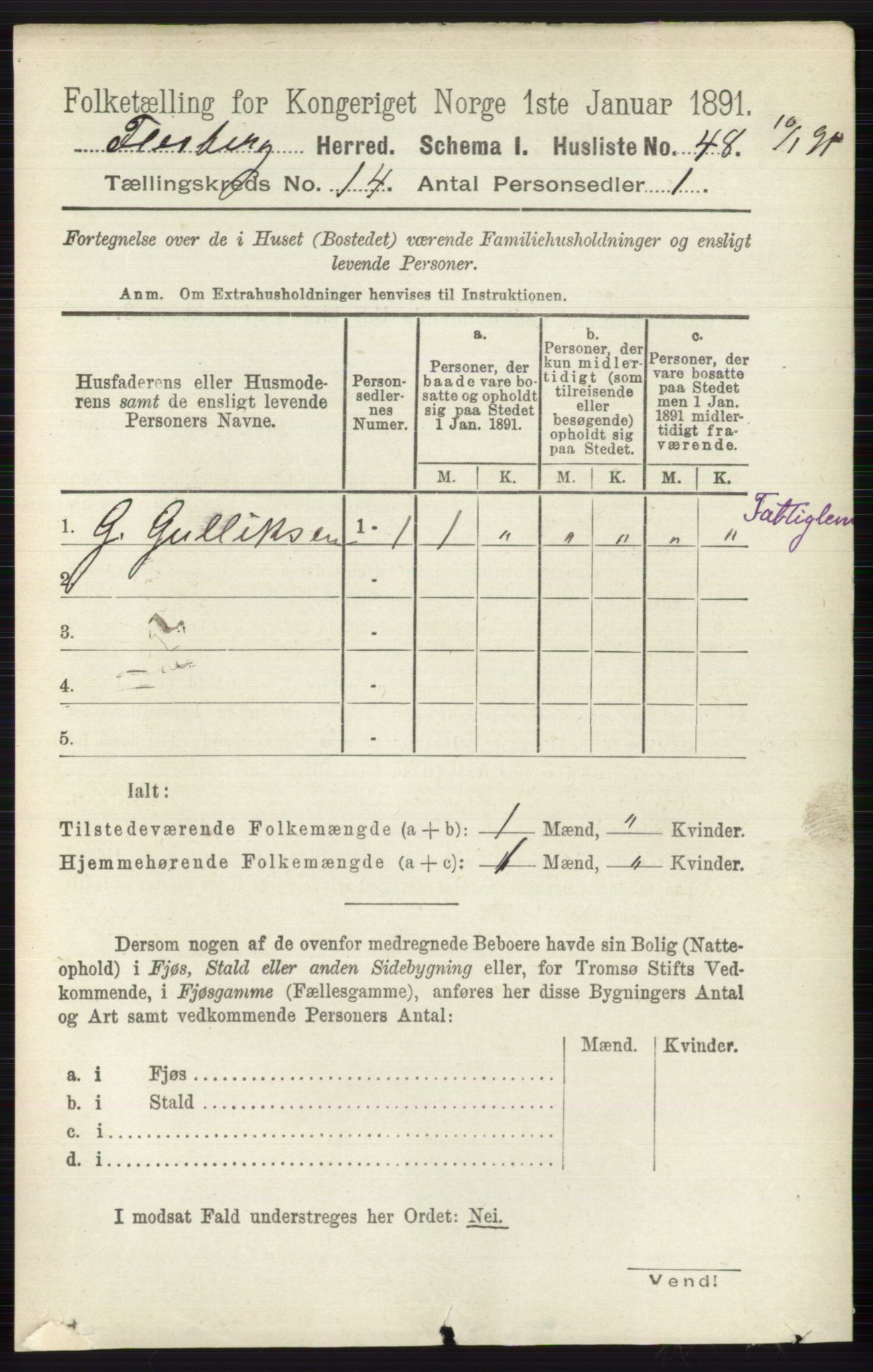 RA, 1891 census for 0631 Flesberg, 1891, p. 2454