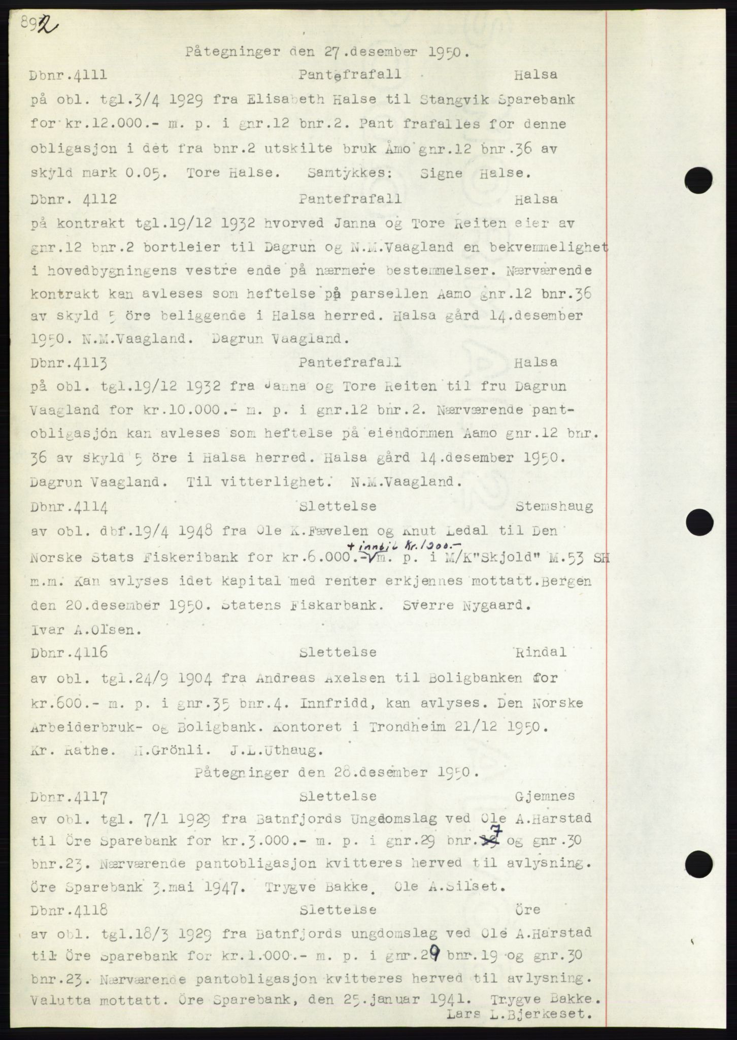 Nordmøre sorenskriveri, AV/SAT-A-4132/1/2/2Ca: Mortgage book no. C82b, 1946-1951, Diary no: : 4111/1950