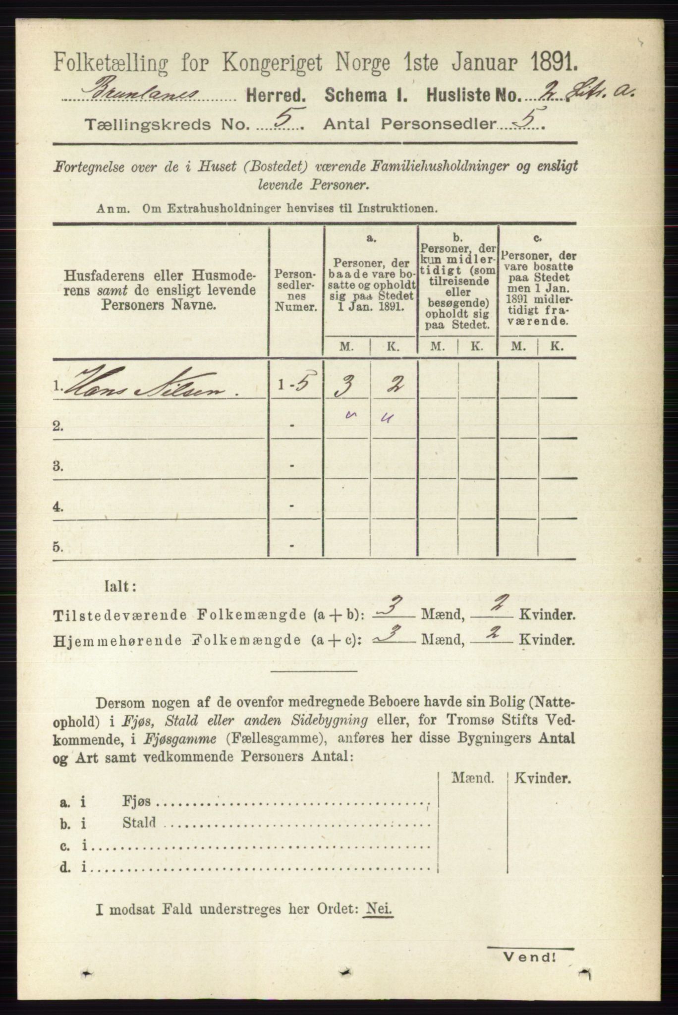 RA, 1891 census for 0726 Brunlanes, 1891, p. 2168