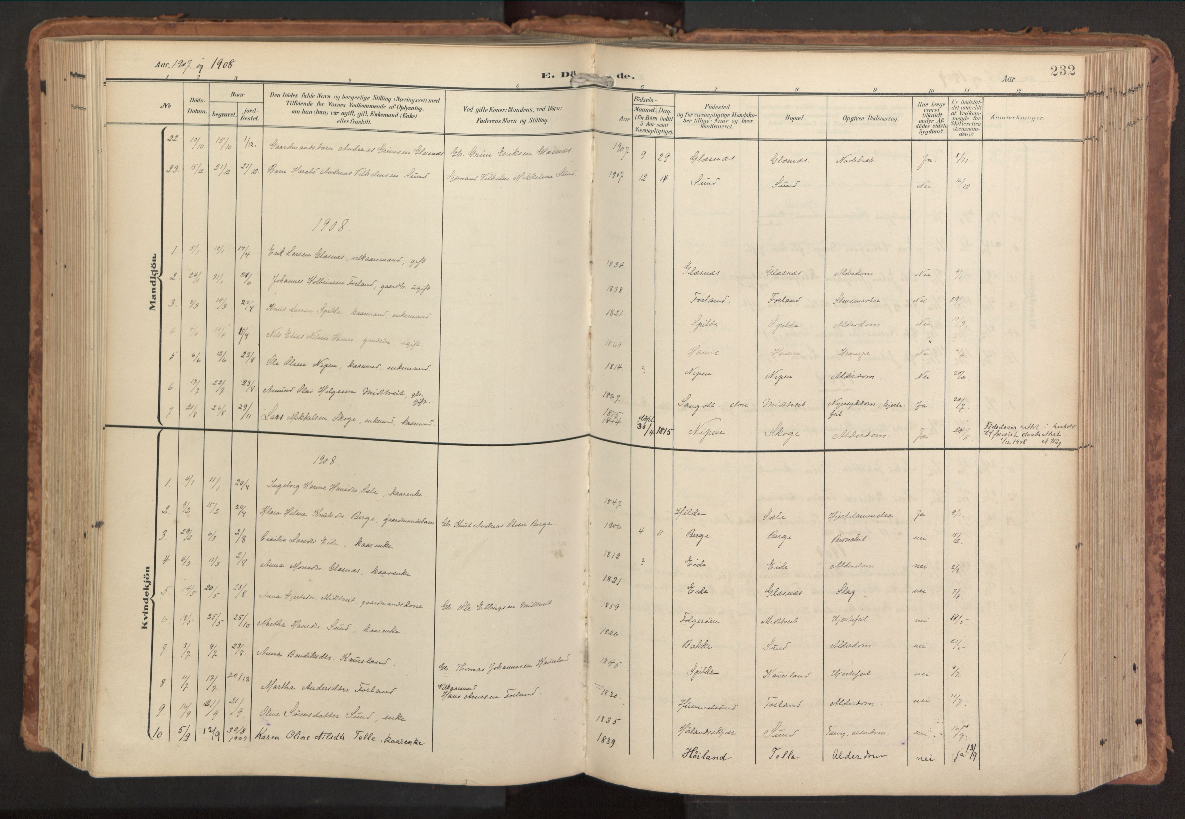 Sund sokneprestembete, SAB/A-99930: Parish register (official) no. B 2, 1907-1926, p. 232