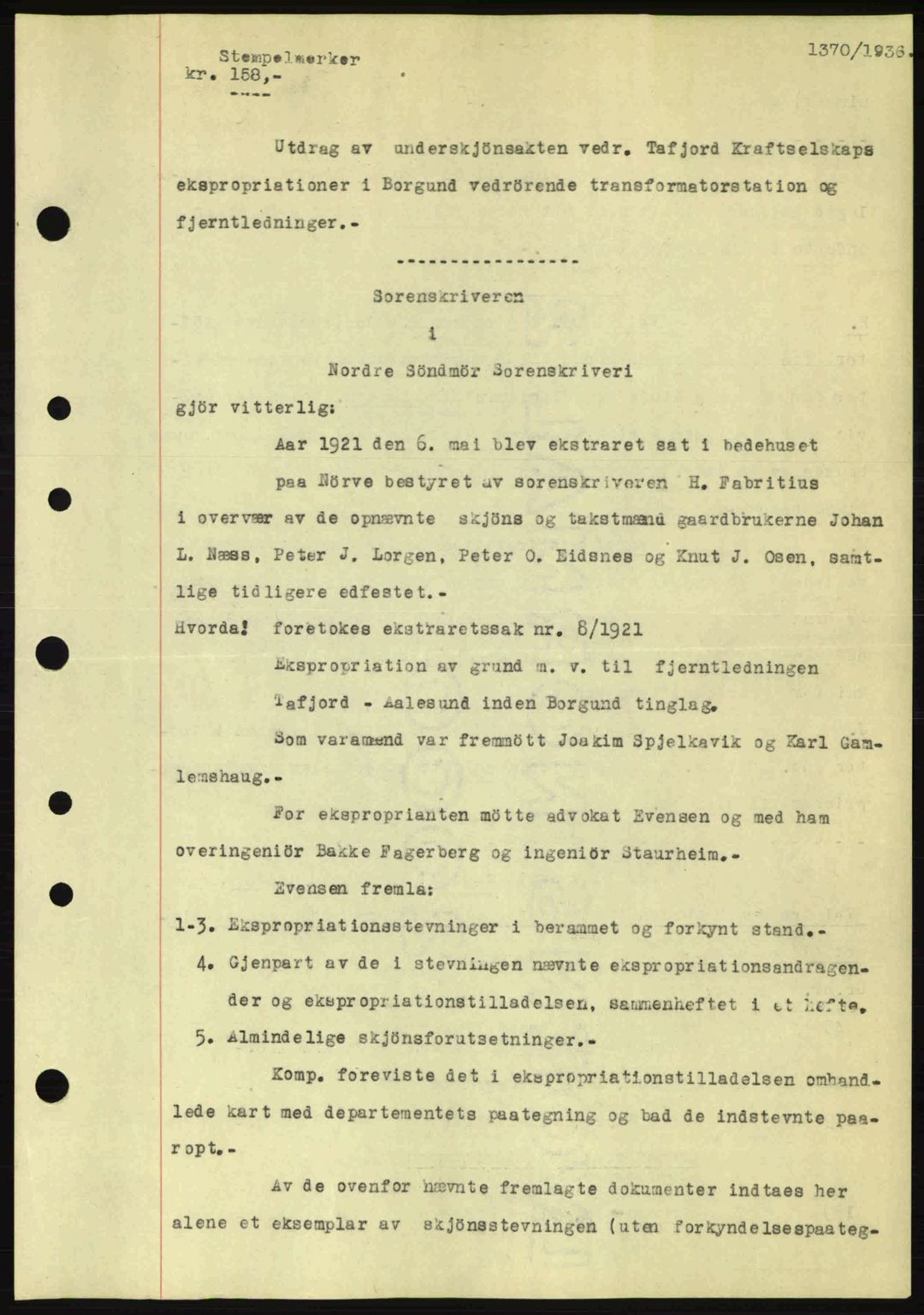 Nordre Sunnmøre sorenskriveri, AV/SAT-A-0006/1/2/2C/2Ca: Mortgage book no. A2, 1936-1937, Diary no: : 1370/1936