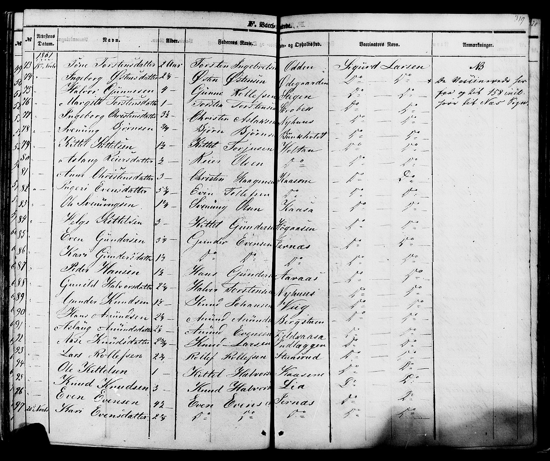 Sauherad kirkebøker, AV/SAKO-A-298/F/Fa/L0007: Parish register (official) no. I 7, 1851-1873, p. 319