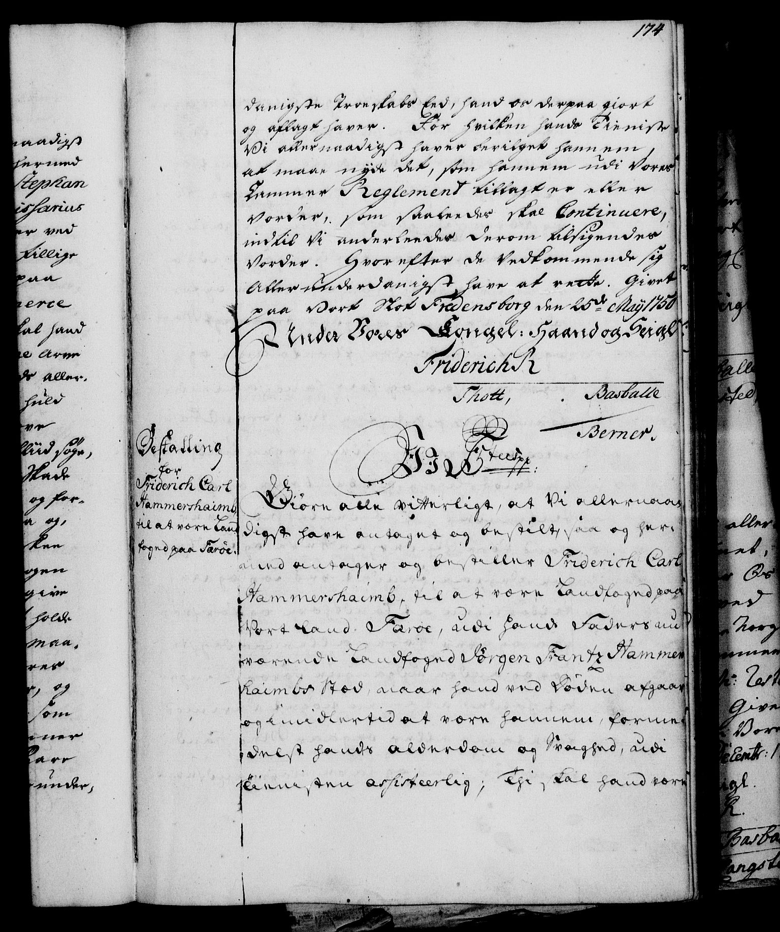 Rentekammeret, Kammerkanselliet, RA/EA-3111/G/Gg/Gge/L0003: Norsk bestallingsprotokoll med register (merket RK 53.27), 1745-1761, p. 174