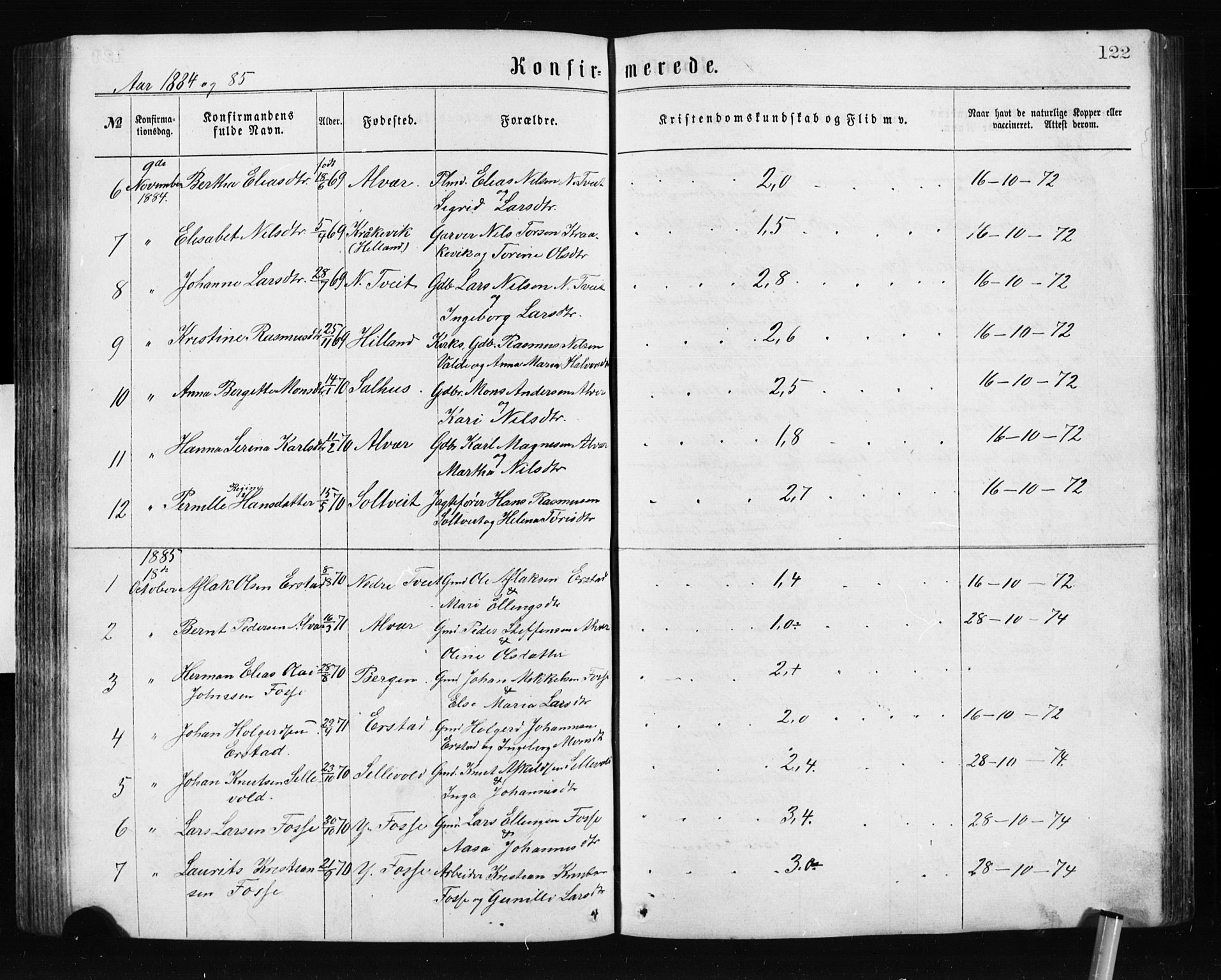 Alversund Sokneprestembete, SAB/A-73901/H/Ha/Hab: Parish register (copy) no. A 2, 1864-1905, p. 122