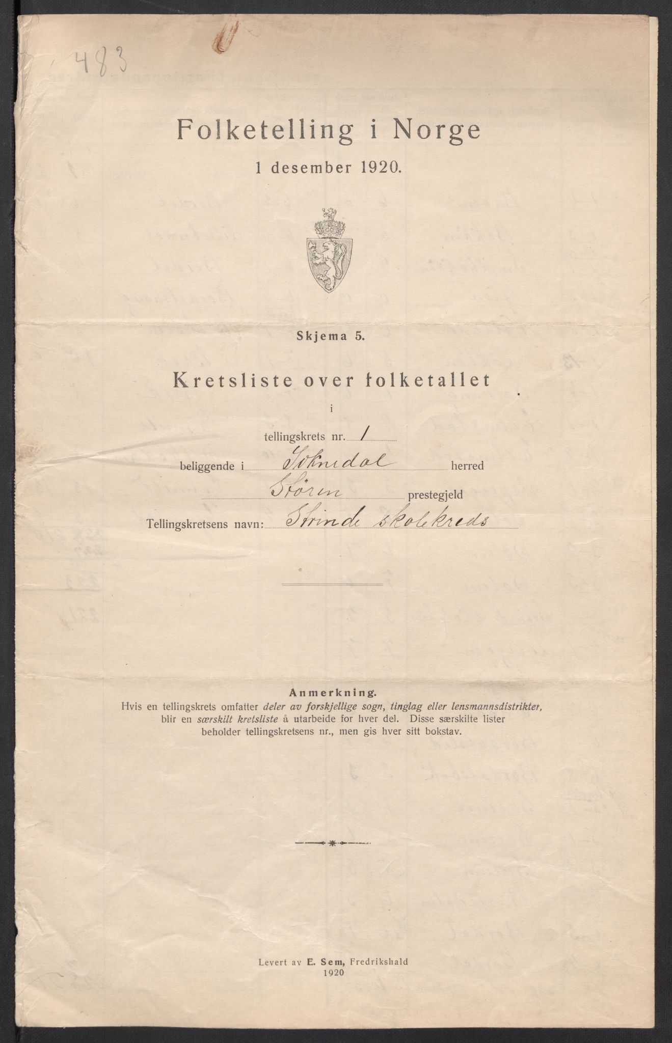 SAT, 1920 census for Soknedal, 1920, p. 7