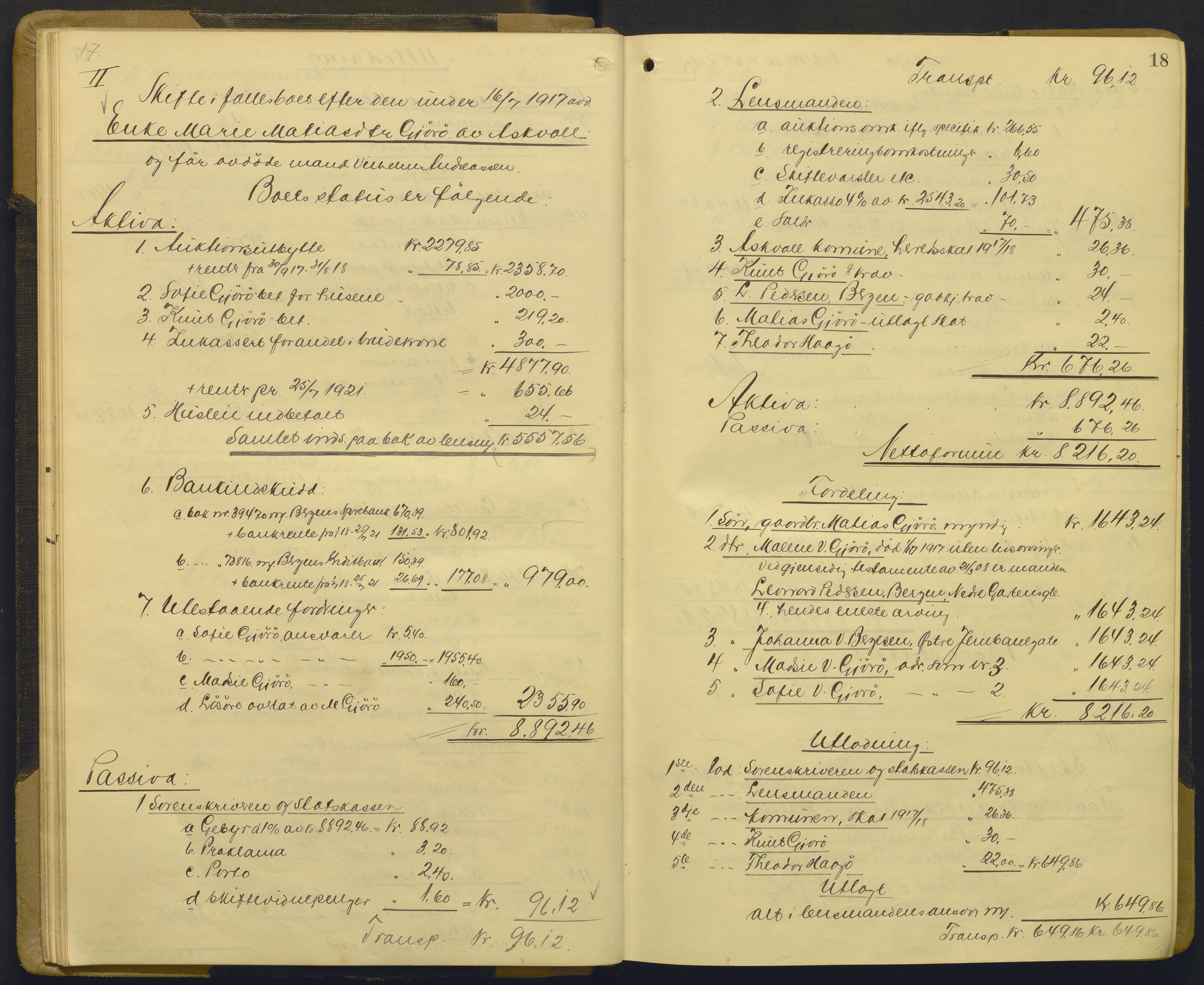 Sunnfjord tingrett, AV/SAB-A-3201/1/H/Hd/L0012: Skifteutlodningsprotokoll, 1920-1924, p. 17b-18a