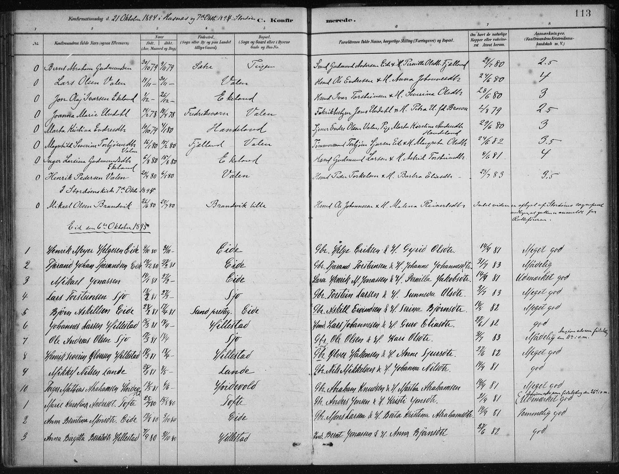 Fjelberg sokneprestembete, AV/SAB-A-75201/H/Haa: Parish register (official) no. C  1, 1879-1918, p. 113