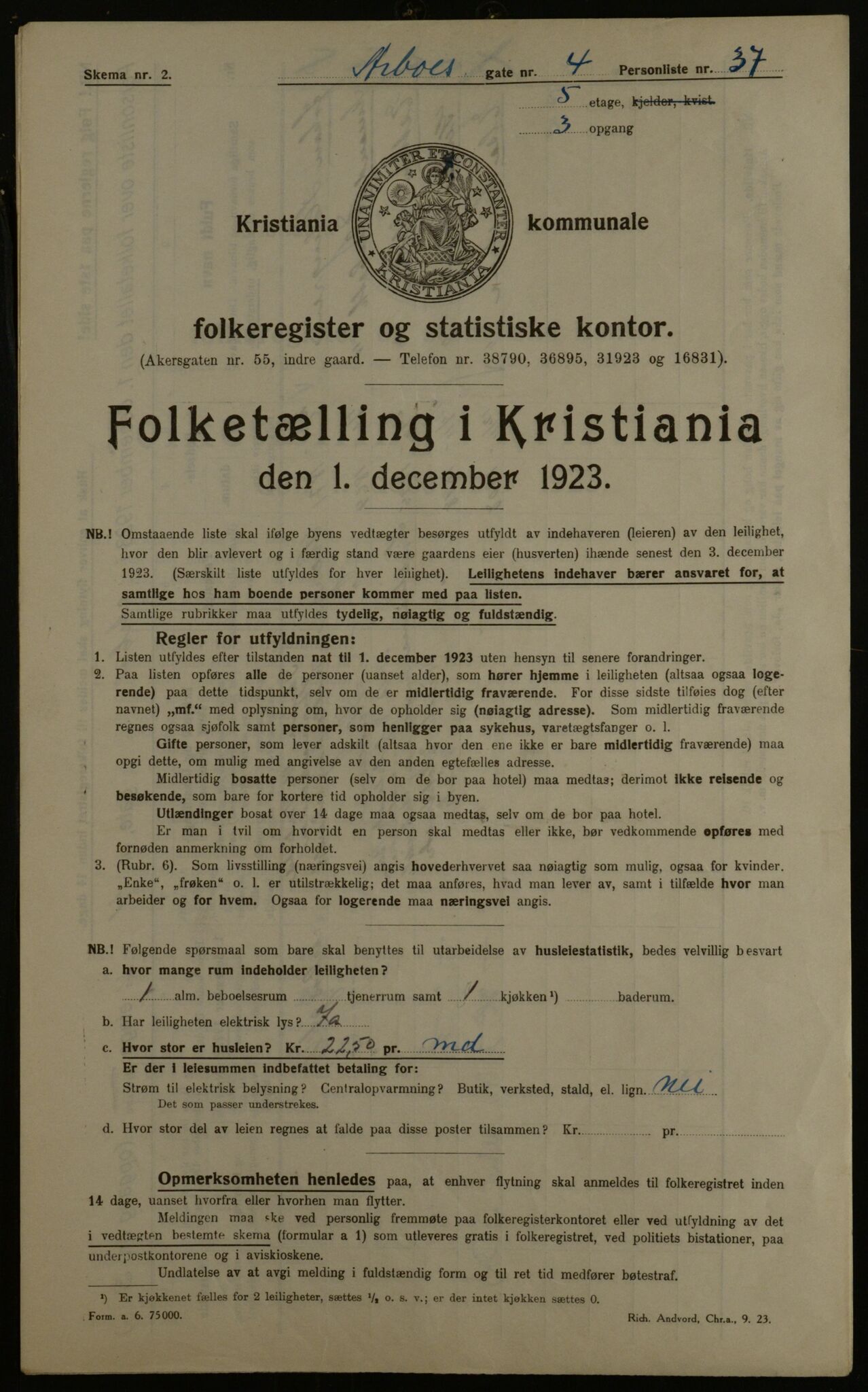 OBA, Municipal Census 1923 for Kristiania, 1923, p. 2202