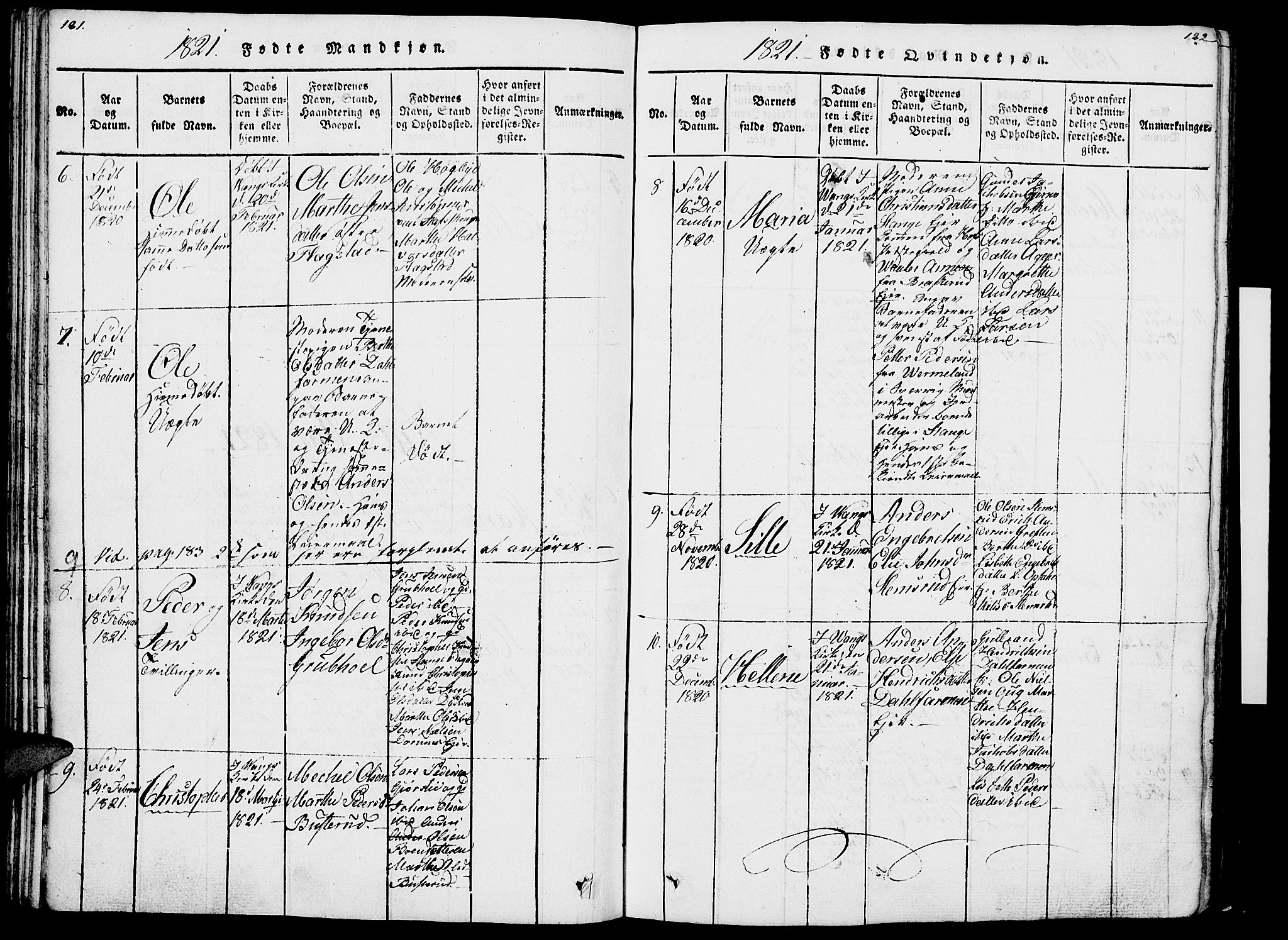 Vang prestekontor, Hedmark, AV/SAH-PREST-008/H/Ha/Haa/L0007: Parish register (official) no. 7, 1813-1826, p. 181-182