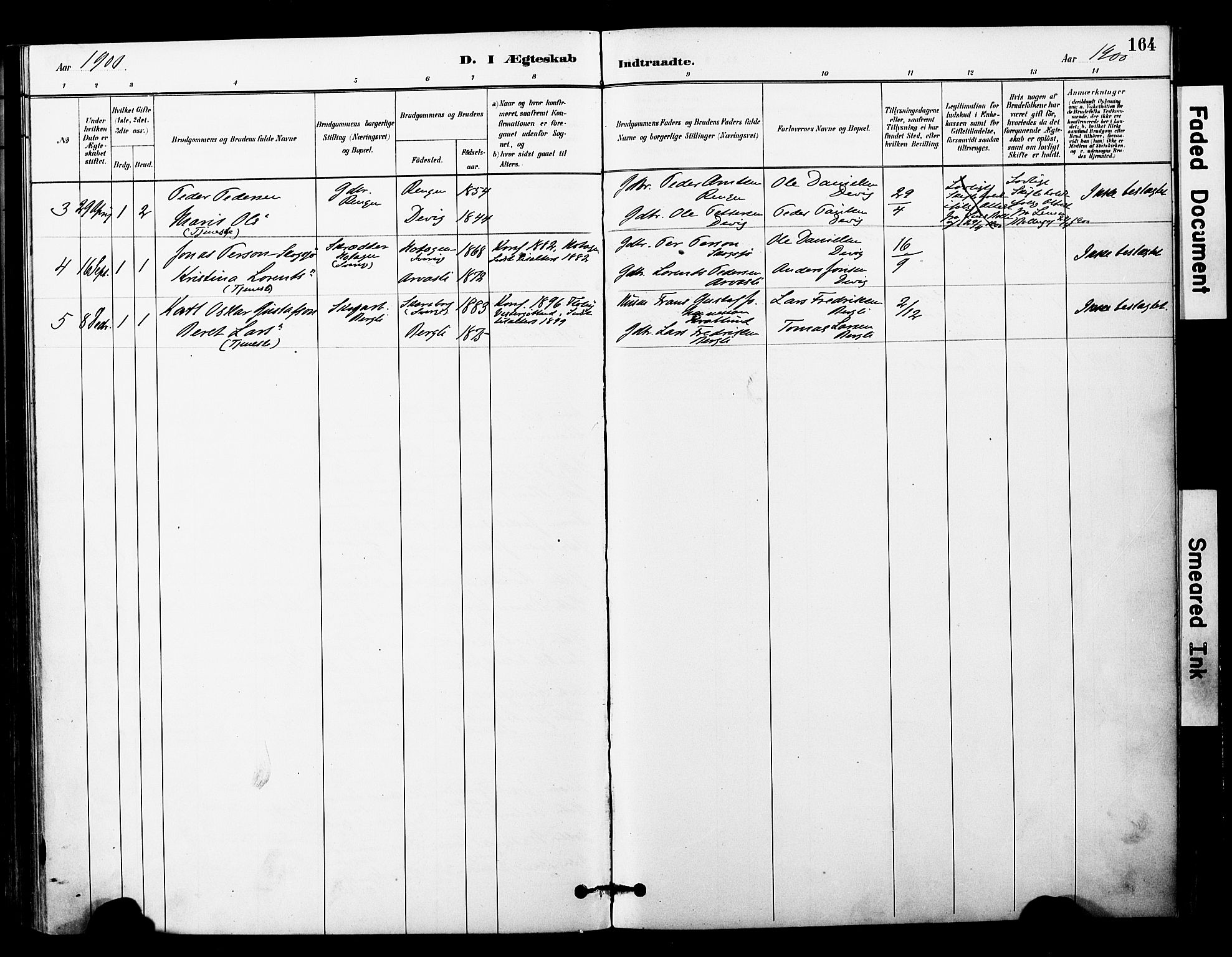 Ministerialprotokoller, klokkerbøker og fødselsregistre - Nord-Trøndelag, SAT/A-1458/757/L0505: Parish register (official) no. 757A01, 1882-1904, p. 164