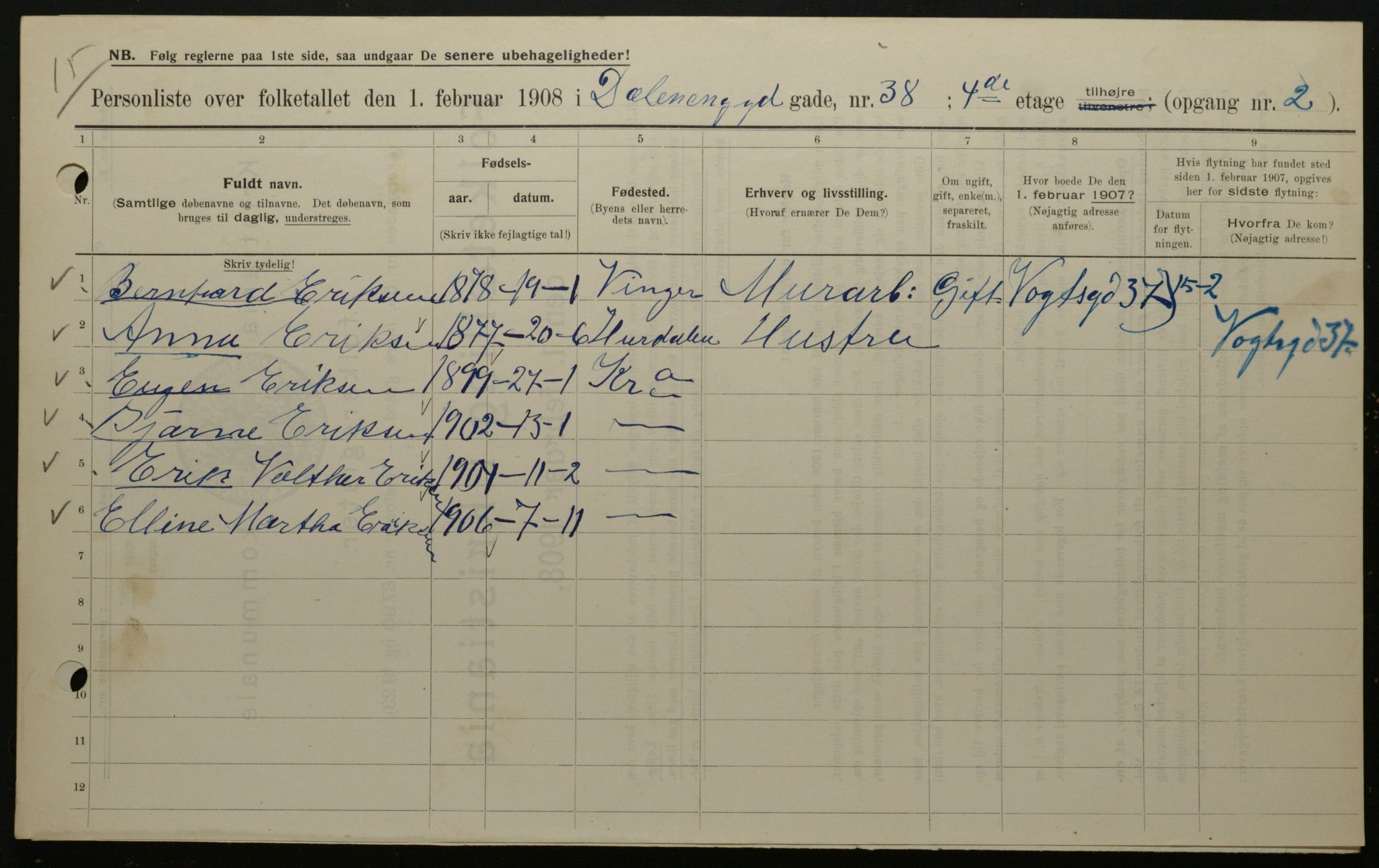 OBA, Municipal Census 1908 for Kristiania, 1908, p. 16514