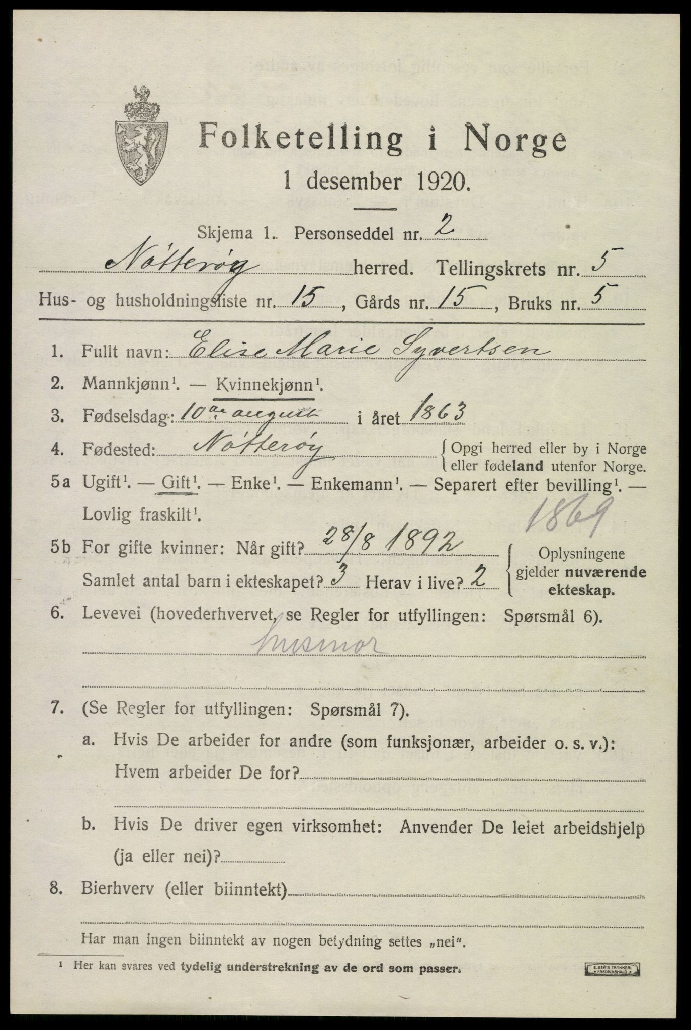 SAKO, 1920 census for Nøtterøy, 1920, p. 7719