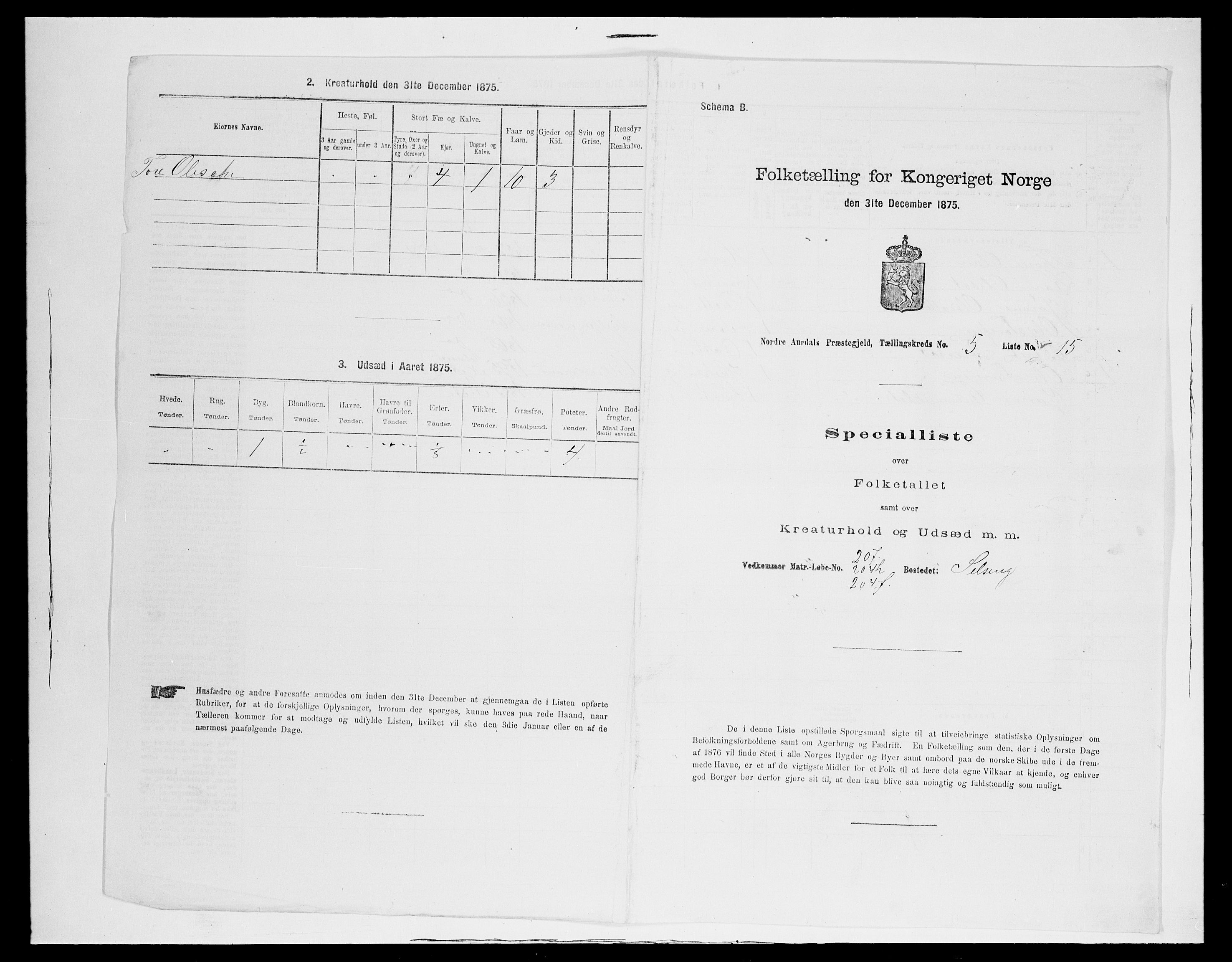 SAH, 1875 census for 0542P Nord-Aurdal, 1875, p. 920