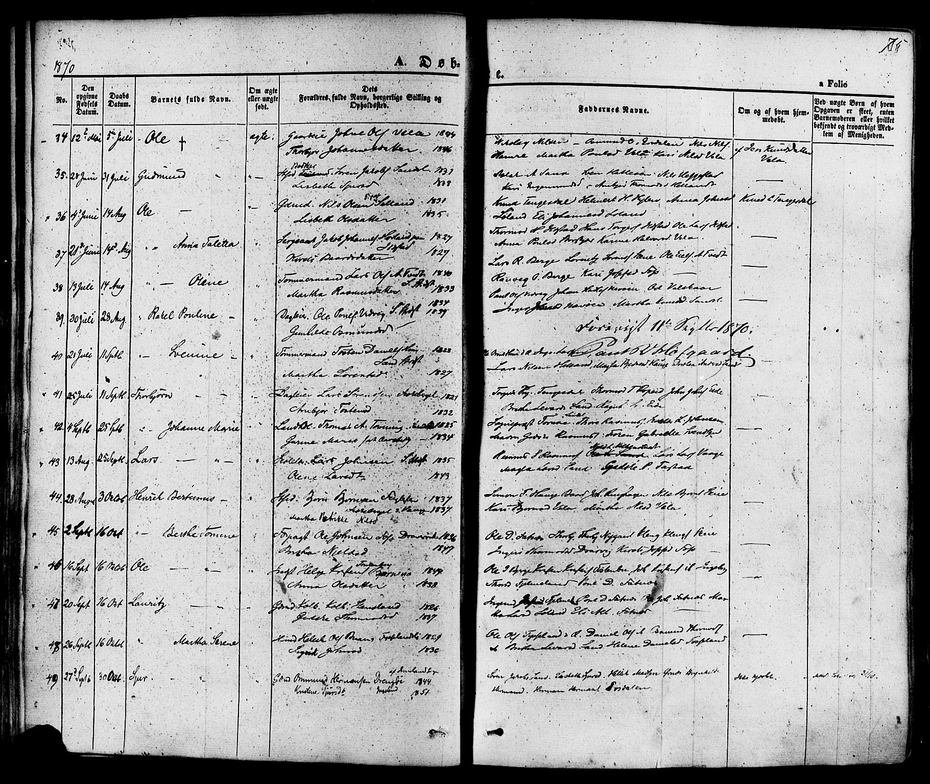 Sand sokneprestkontor, AV/SAST-A-101848/01/III/L0003: Parish register (official) no. A 3, 1854-1879, p. 75