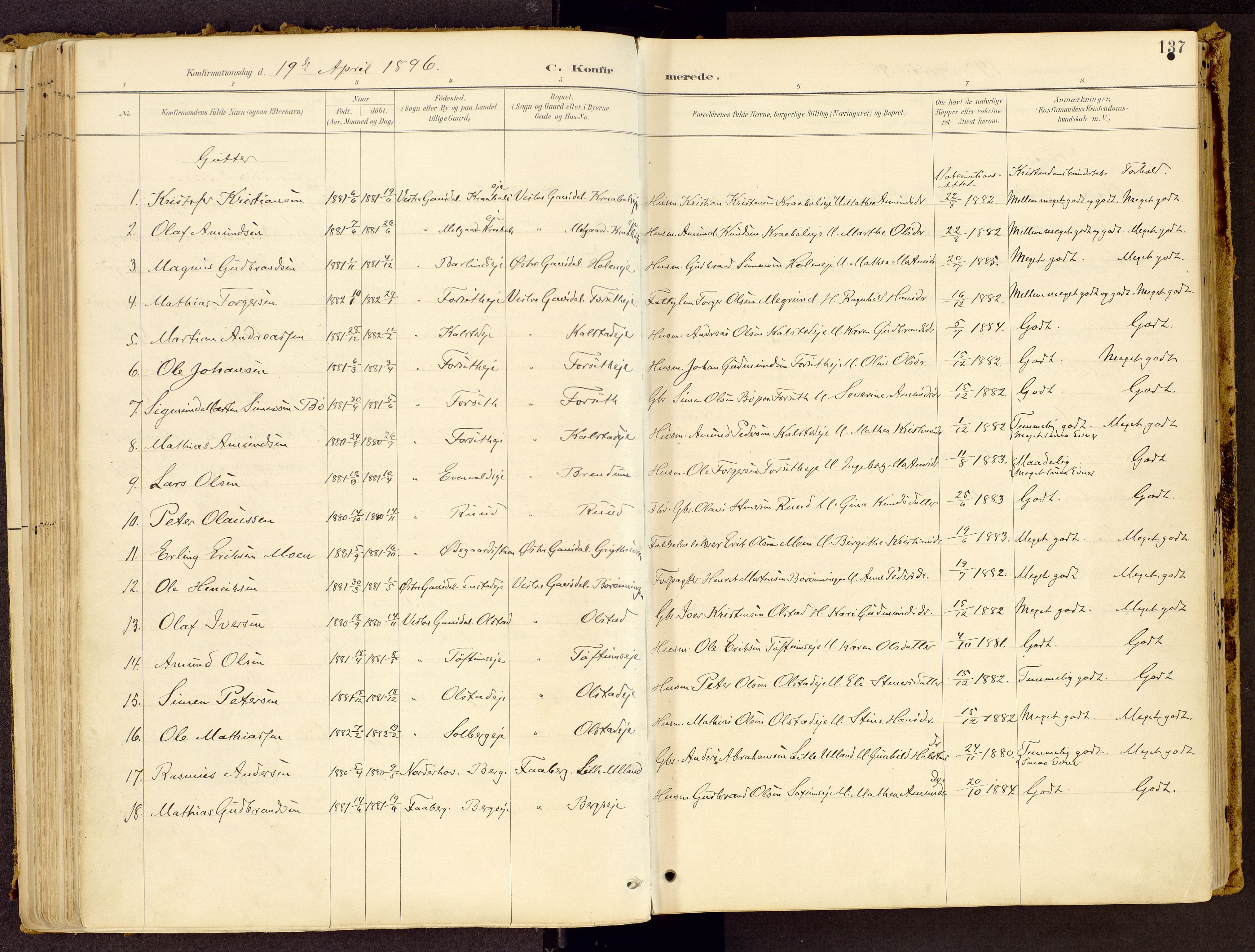 Vestre Gausdal prestekontor, SAH/PREST-094/H/Ha/Haa/L0001: Parish register (official) no. 1, 1887-1914, p. 137