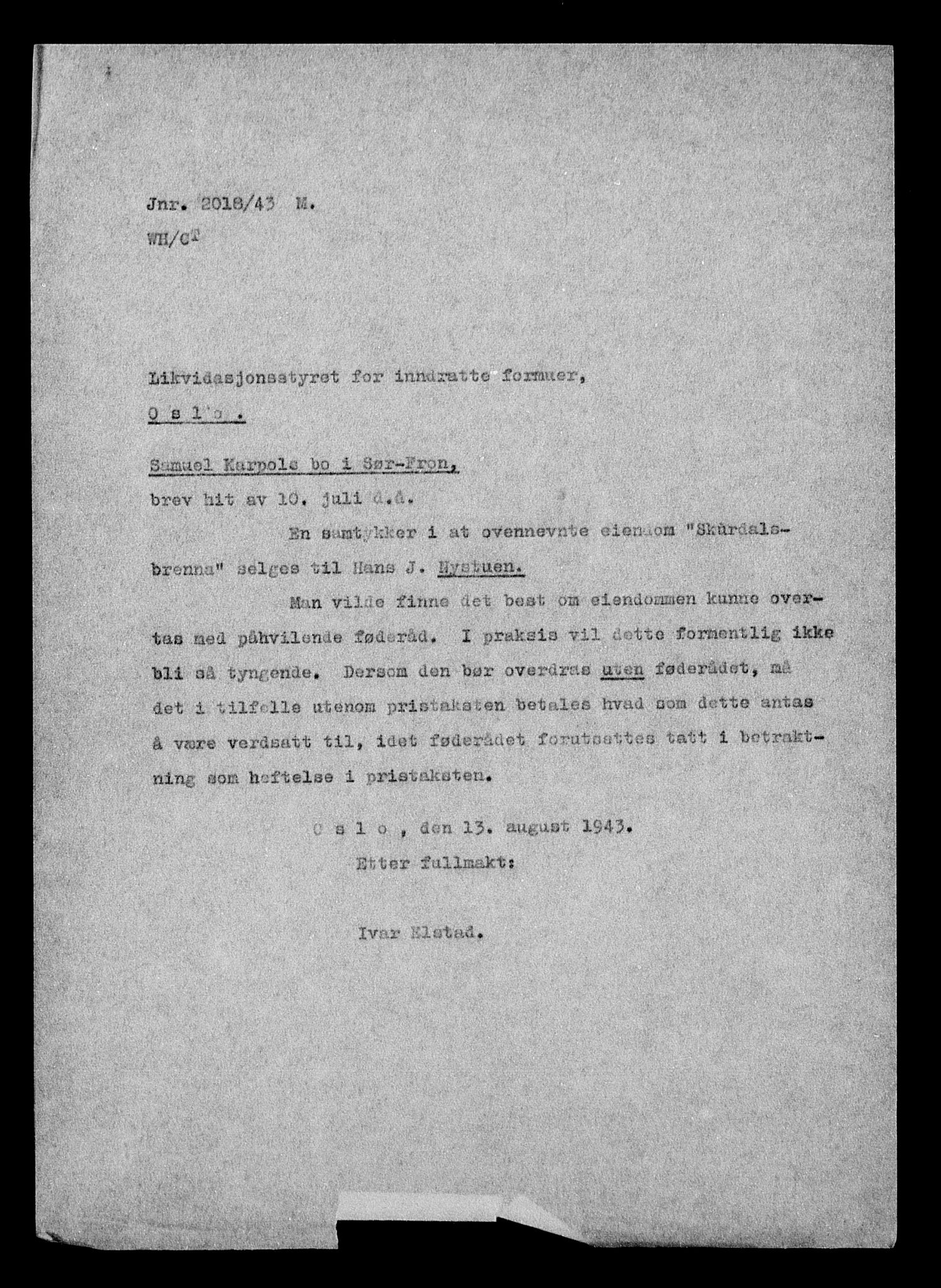 Justisdepartementet, Tilbakeføringskontoret for inndratte formuer, AV/RA-S-1564/H/Hc/Hcc/L0949: --, 1945-1947, p. 699