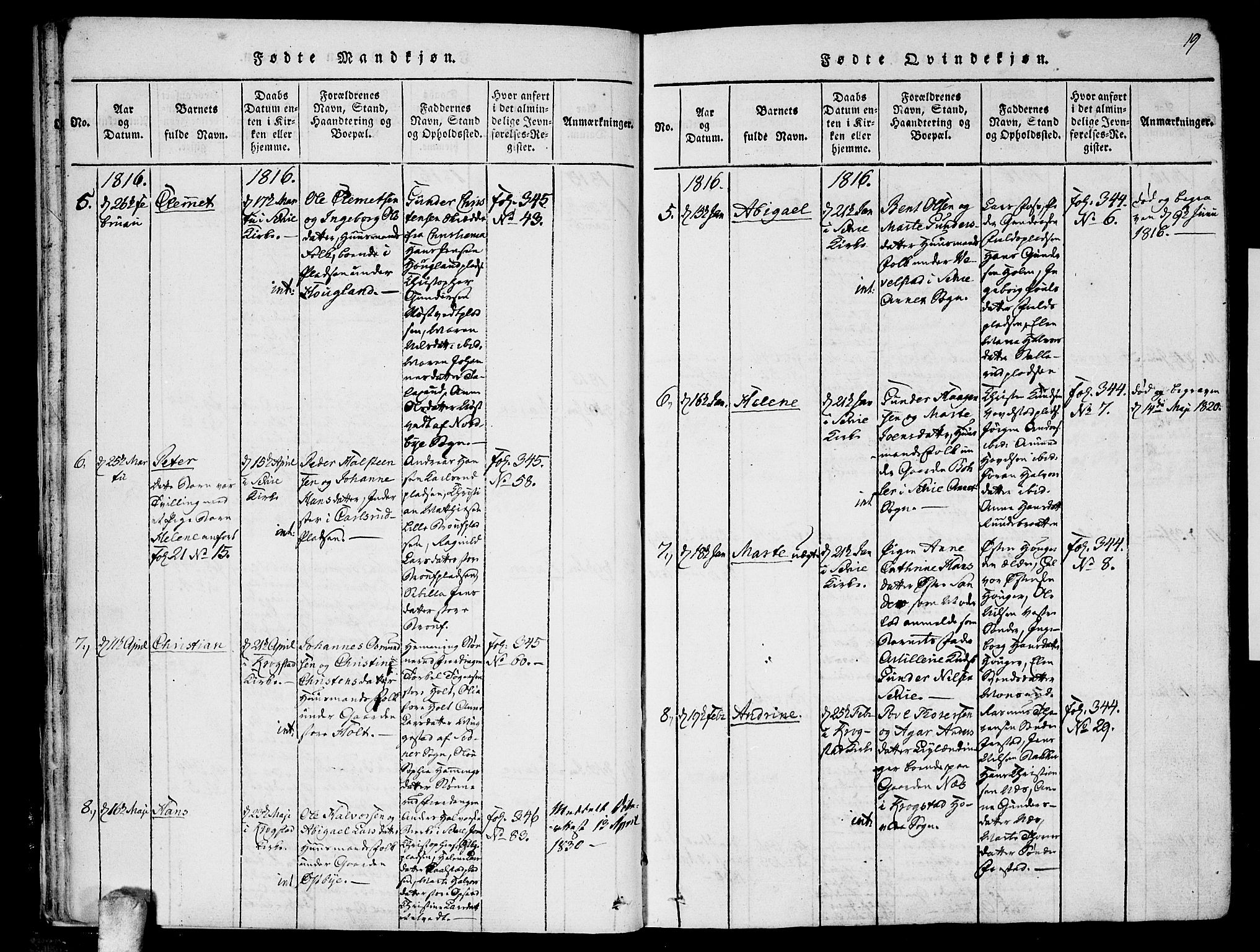 Kråkstad prestekontor Kirkebøker, SAO/A-10125a/F/Fa/L0003: Parish register (official) no. I 3, 1813-1824, p. 19