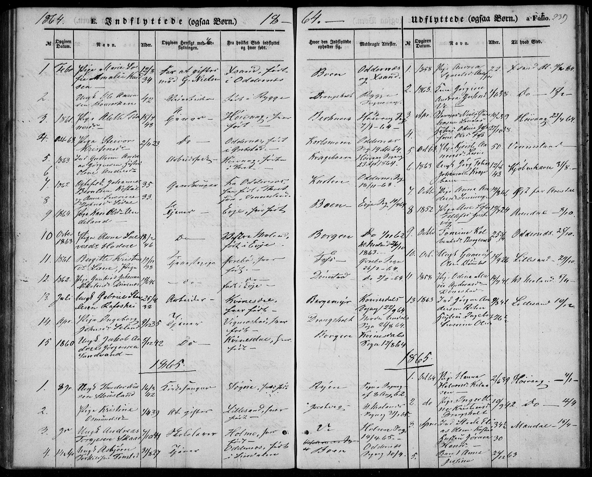 Tveit sokneprestkontor, AV/SAK-1111-0043/F/Fa/L0005: Parish register (official) no. A 5, 1853-1871, p. 239