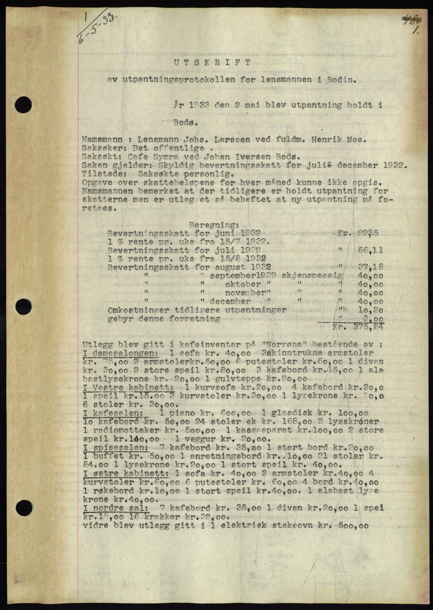 Bodø sorenskriveri, SAT/A-0022/1/2/2c/L0012: Mortgage book no. 3, 1933-1934, Deed date: 06.05.1933