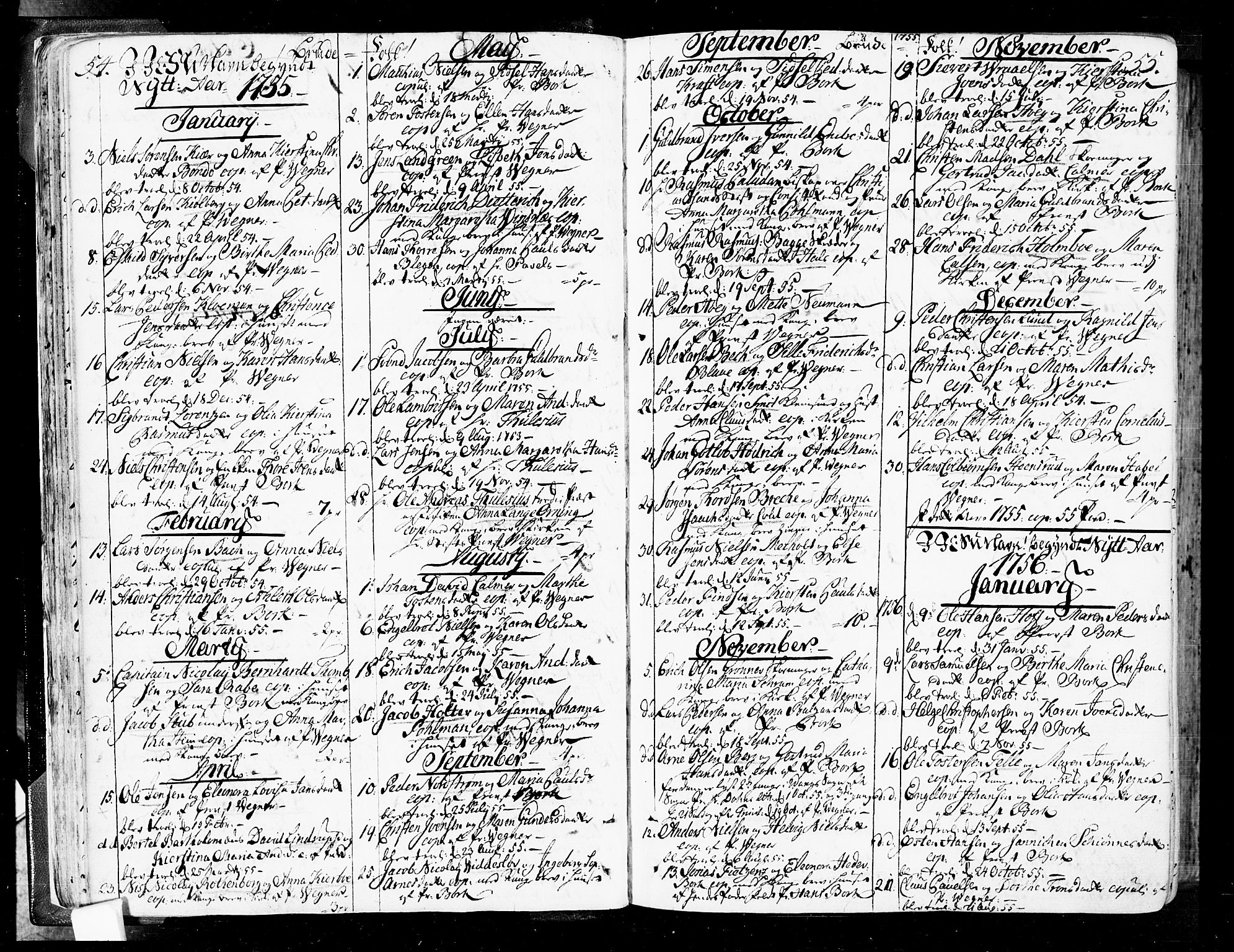 Oslo domkirke Kirkebøker, SAO/A-10752/F/Fa/L0004: Parish register (official) no. 4, 1743-1786, p. 54-55