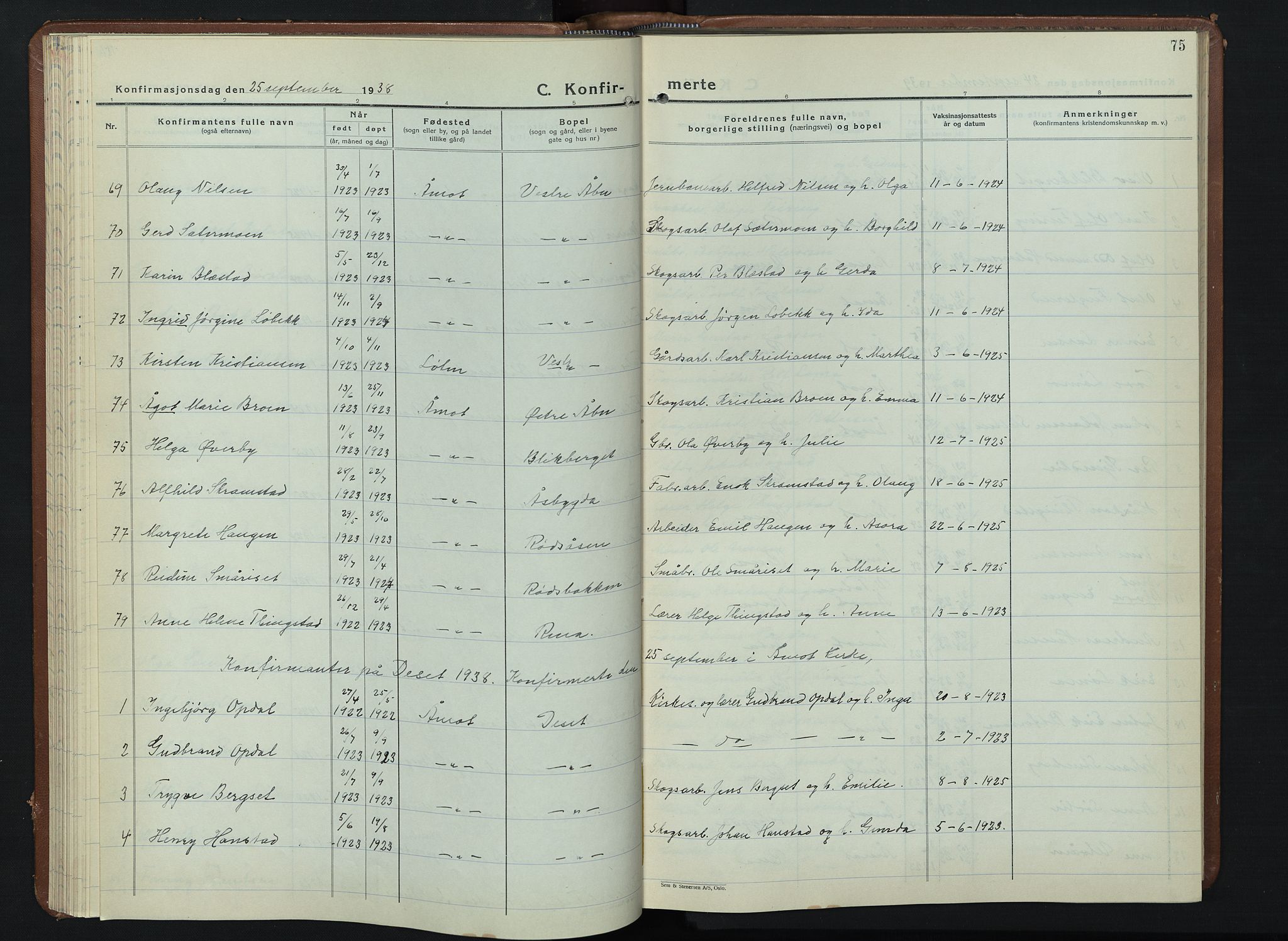 Åmot prestekontor, Hedmark, AV/SAH-PREST-056/H/Ha/Hab/L0008: Parish register (copy) no. 8, 1938-1947, p. 75