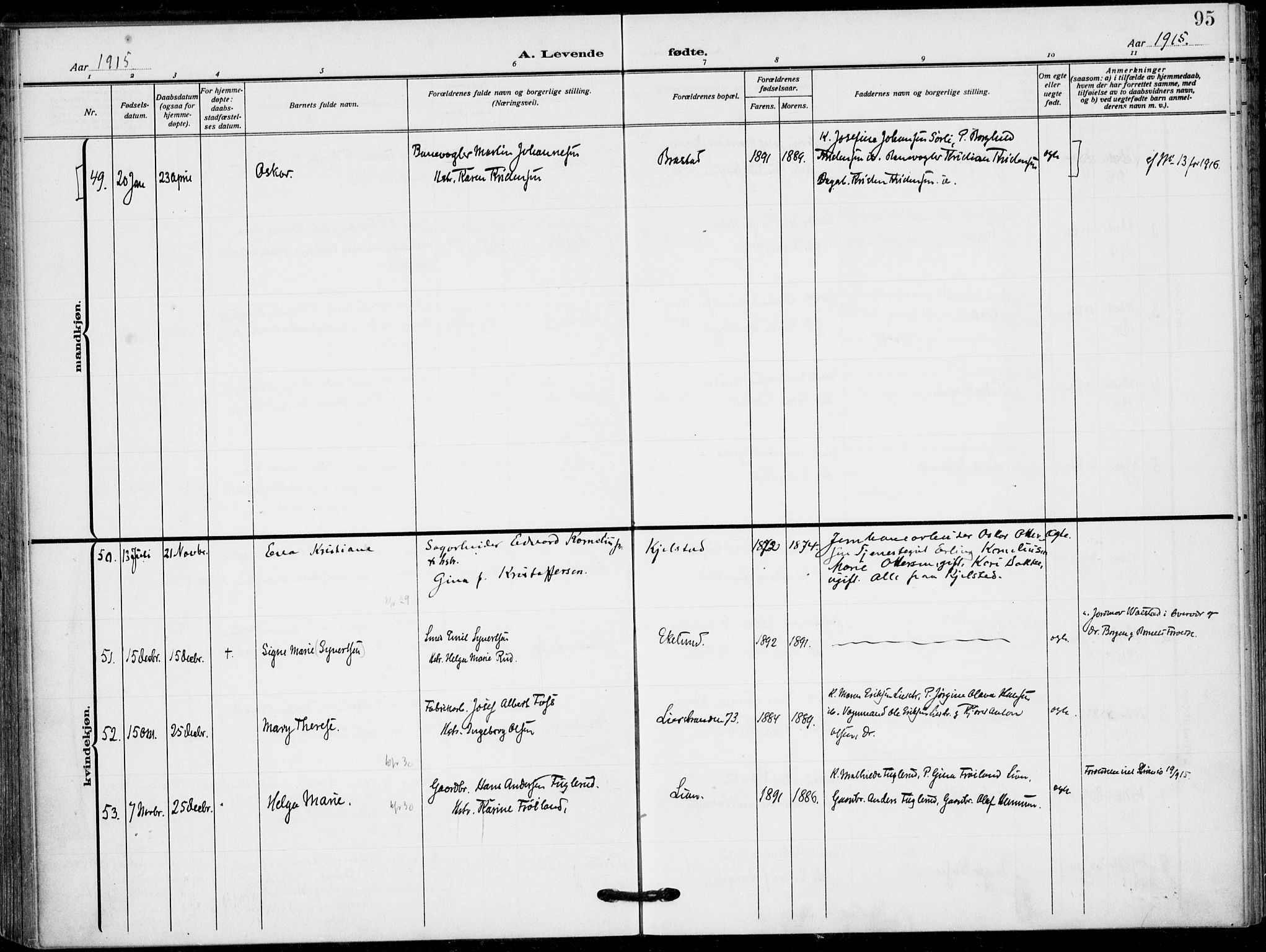 Lier kirkebøker, AV/SAKO-A-230/F/Fa/L0018: Parish register (official) no. I 18, 1909-1917, p. 95