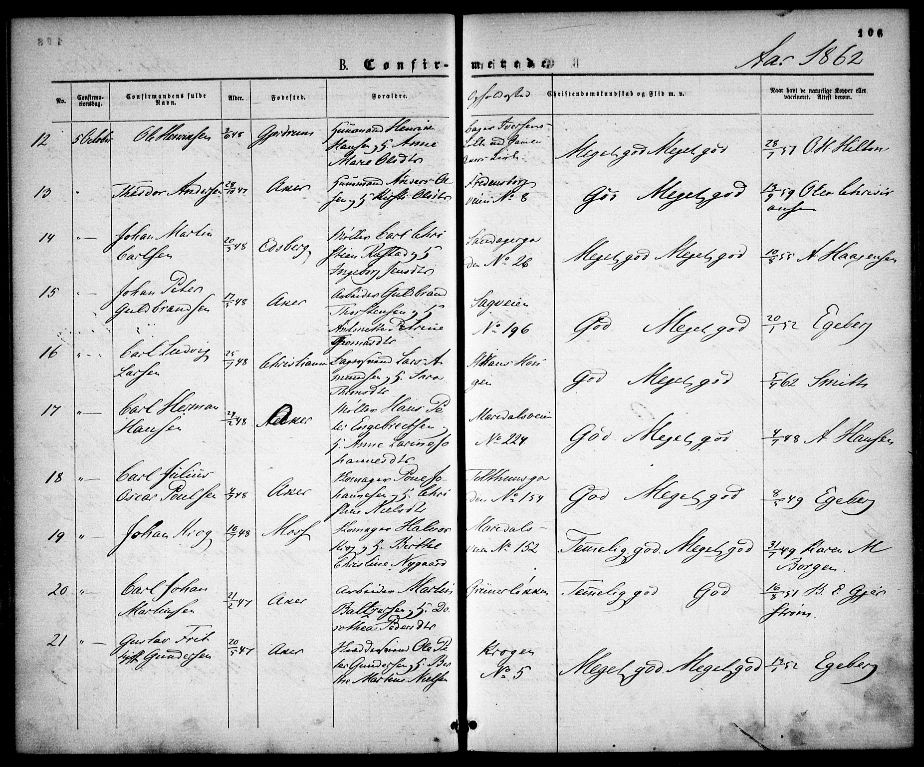 Gamle Aker prestekontor Kirkebøker, AV/SAO-A-10617a/F/L0001: Parish register (official) no. 1, 1861-1865, p. 106