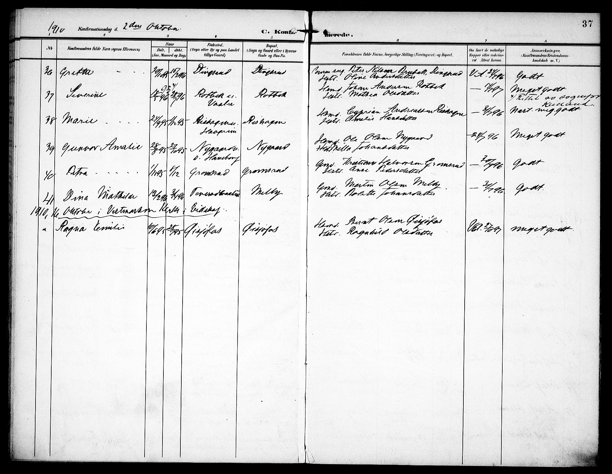 Aurskog prestekontor Kirkebøker, SAO/A-10304a/F/Fa/L0012: Parish register (official) no. I 12, 1902-1915, p. 37