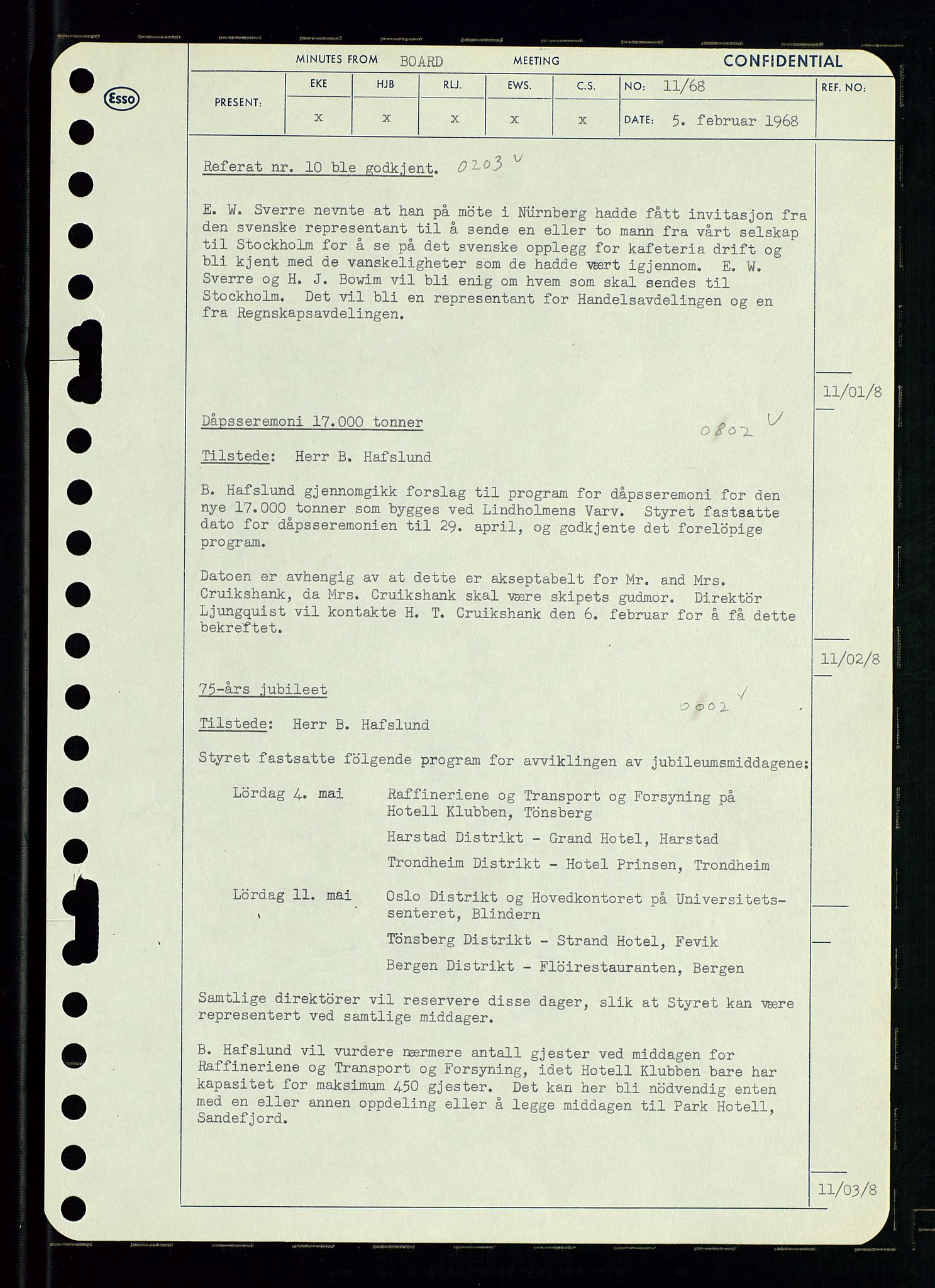 Pa 0982 - Esso Norge A/S, AV/SAST-A-100448/A/Aa/L0002/0004: Den administrerende direksjon Board minutes (styrereferater) / Den administrerende direksjon Board minutes (styrereferater), 1968, p. 17