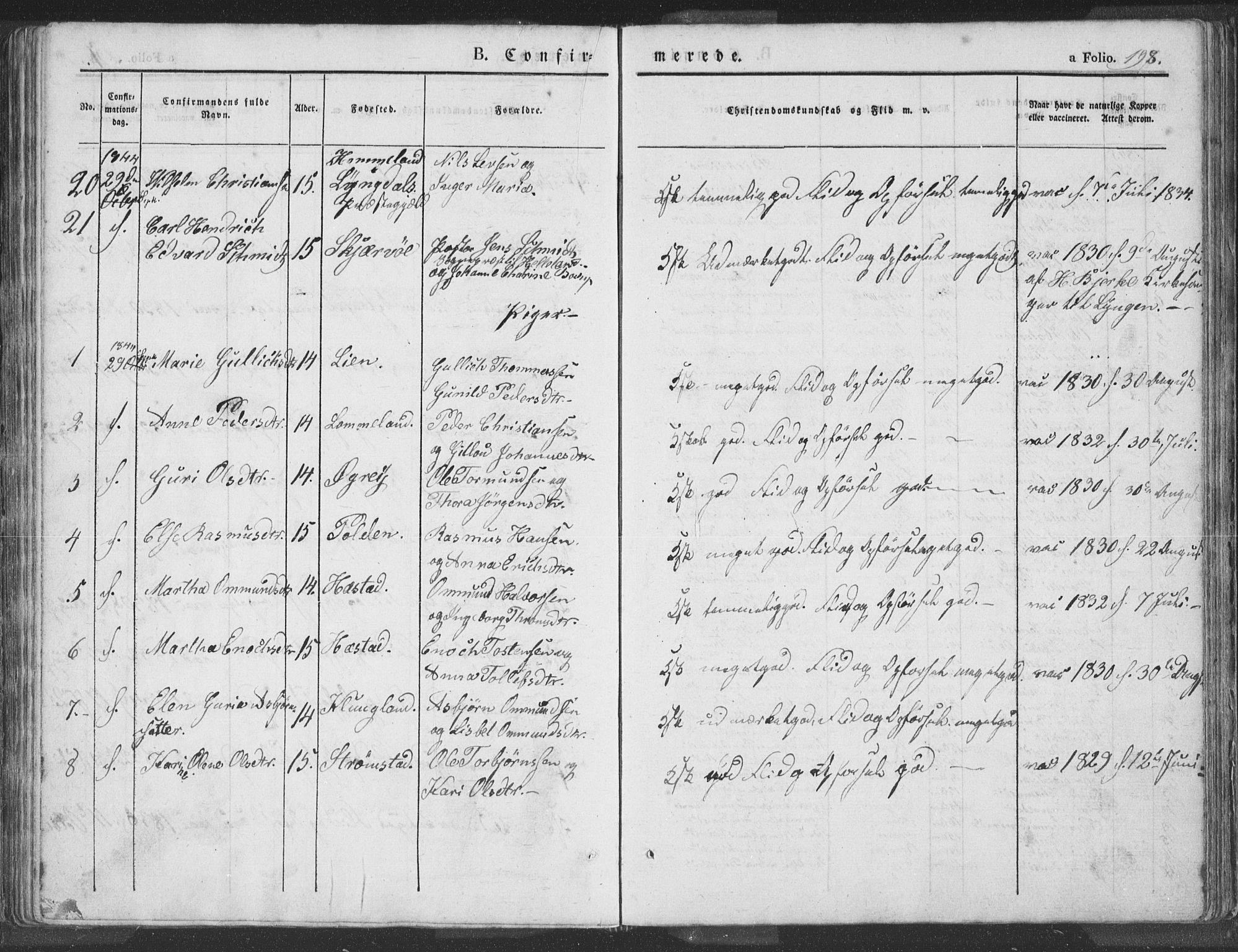 Helleland sokneprestkontor, AV/SAST-A-101810: Parish register (official) no. A 6.1, 1834-1863, p. 198