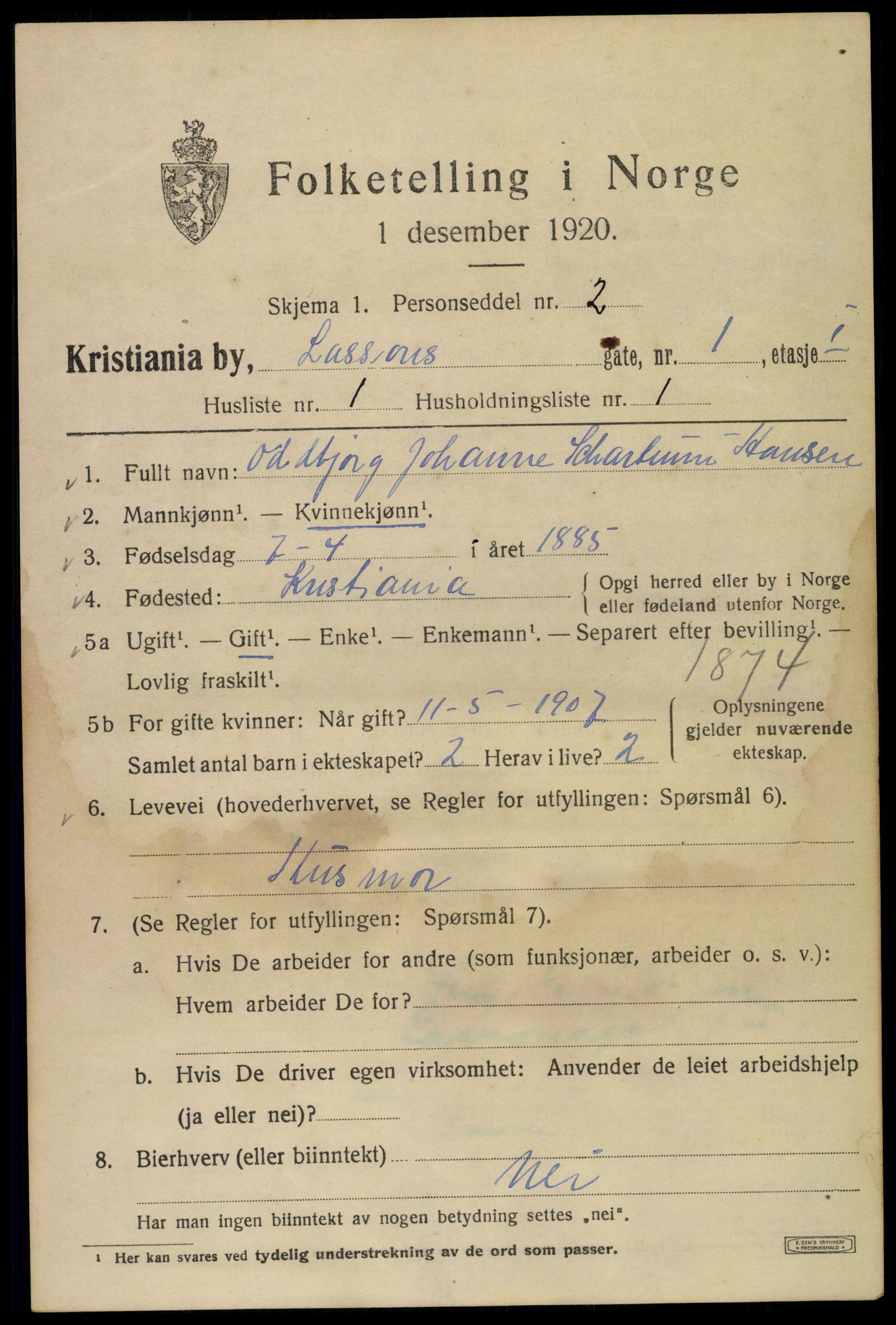 SAO, 1920 census for Kristiania, 1920, p. 361839