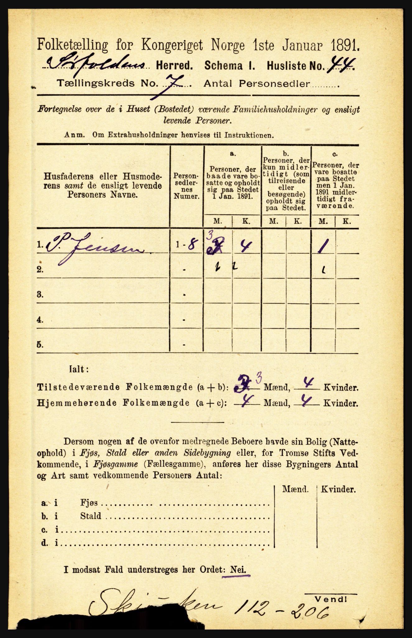 RA, 1891 census for 1845 Sørfold, 1891, p. 2193