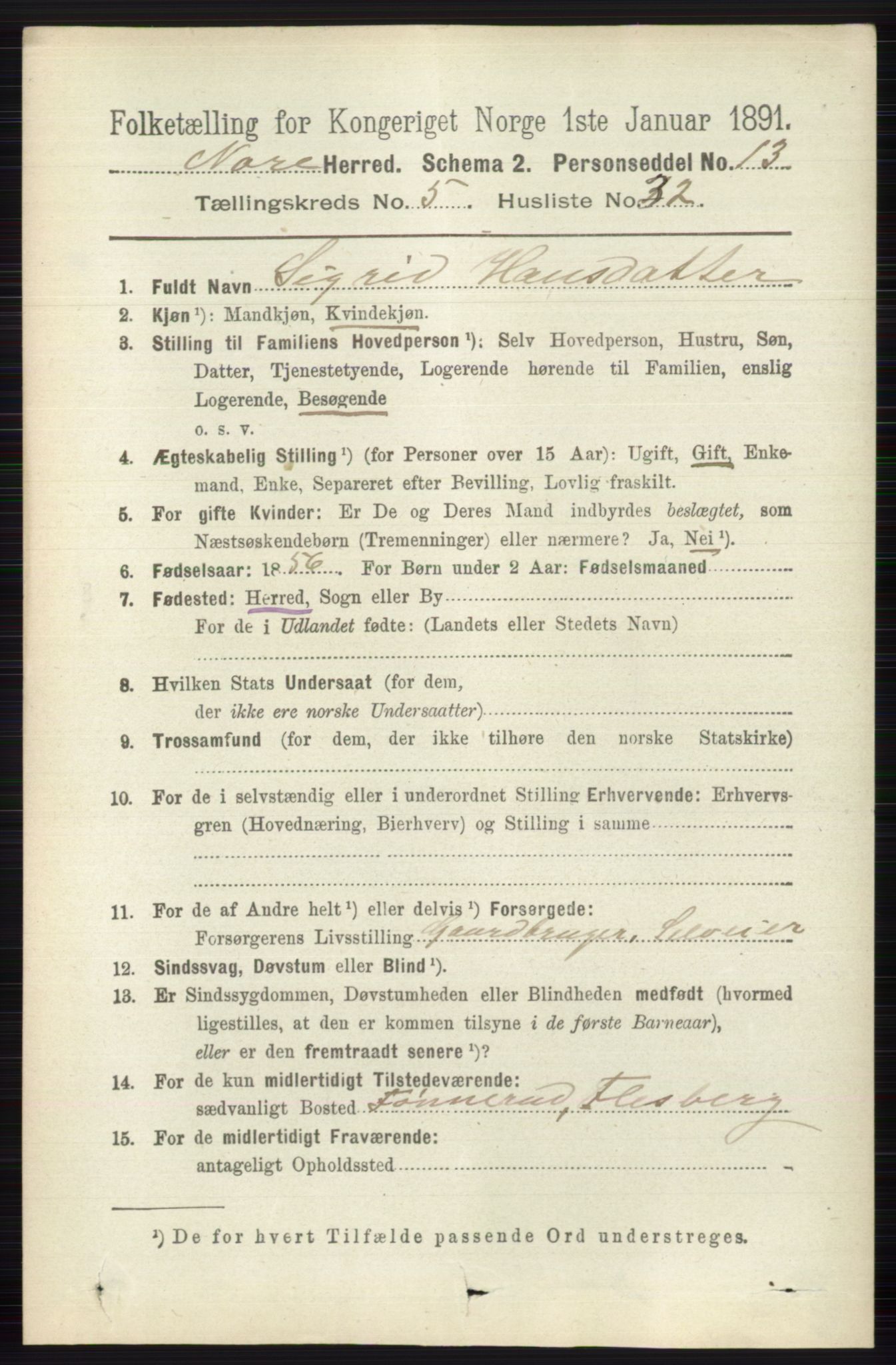 RA, 1891 census for 0633 Nore, 1891, p. 1758