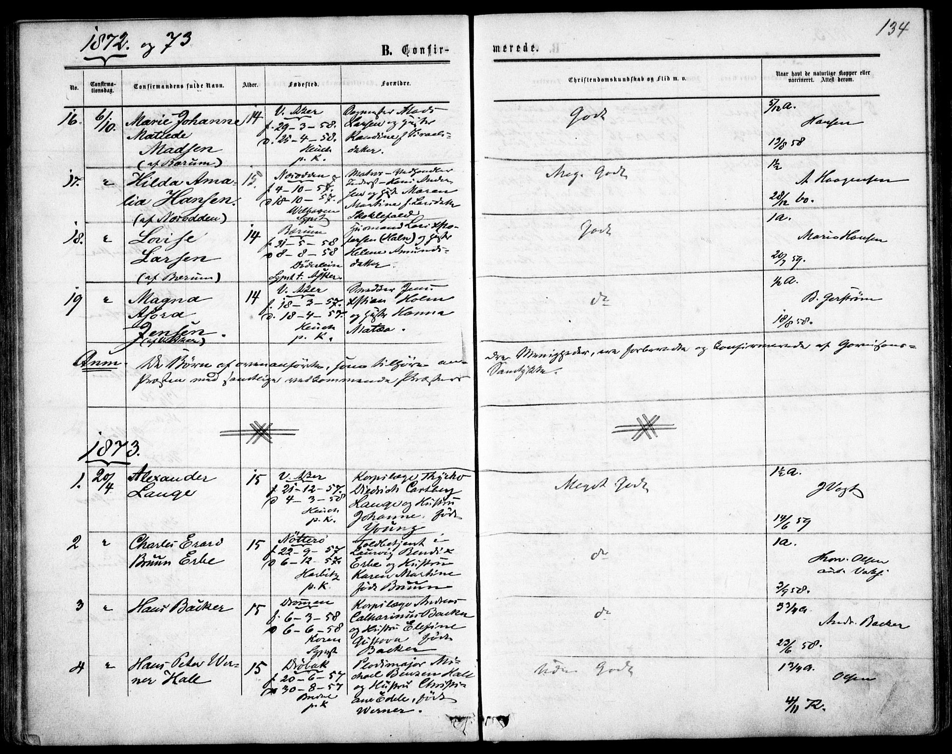 Garnisonsmenigheten Kirkebøker, SAO/A-10846/F/Fa/L0011: Parish register (official) no. 11, 1870-1880, p. 134