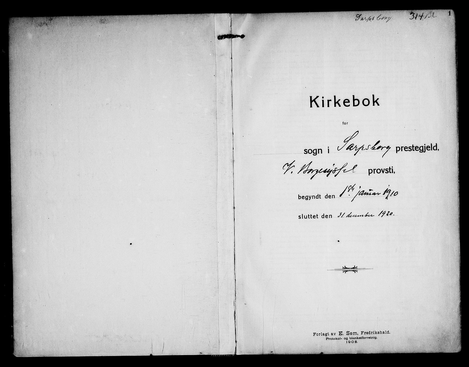 Sarpsborg prestekontor Kirkebøker, AV/SAO-A-2006/F/Fa/L0008: Parish register (official) no. 8, 1910-1920, p. 1