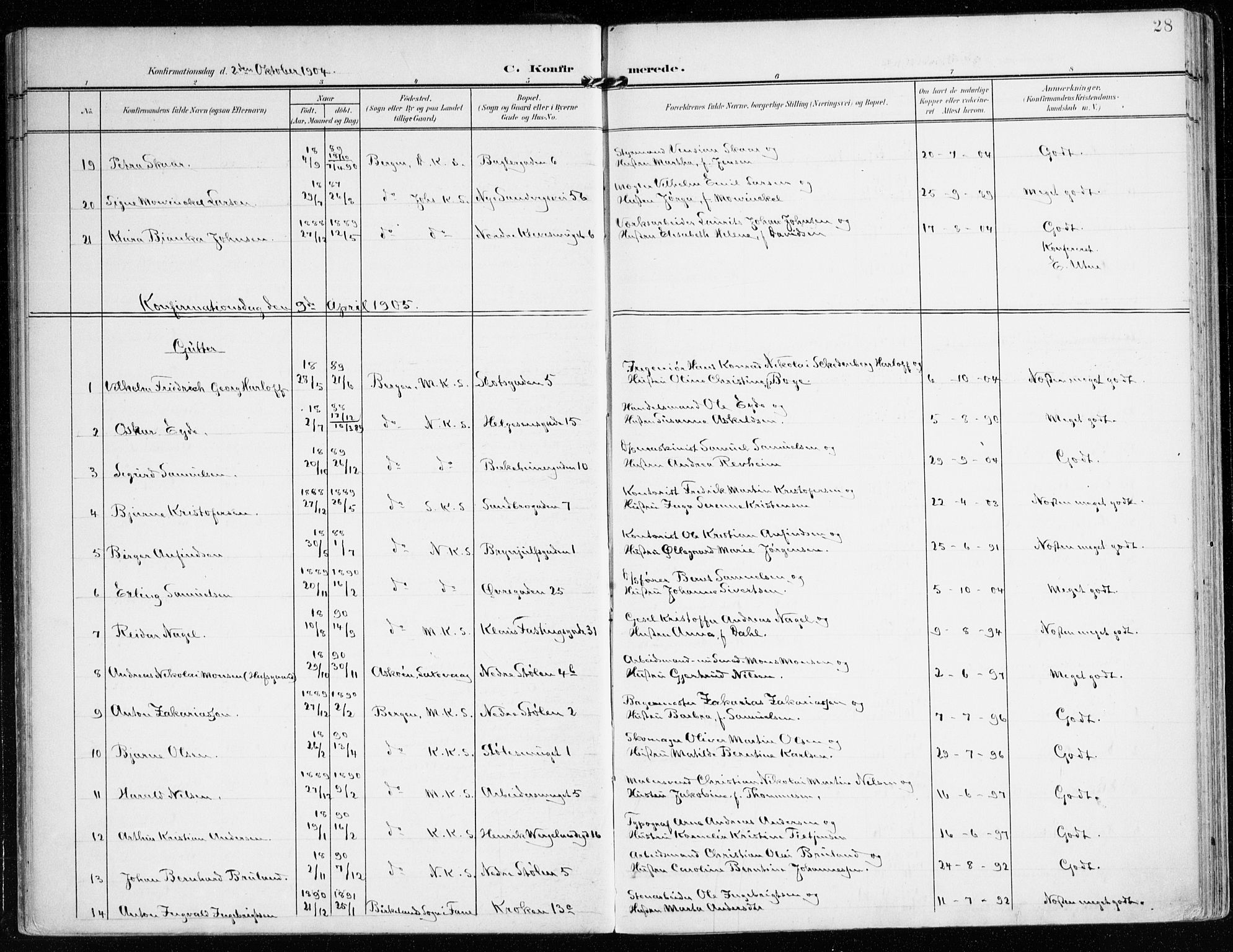Mariakirken Sokneprestembete, SAB/A-76901/H/Haa/L0014: Parish register (official) no. C 2, 1900-1916, p. 28