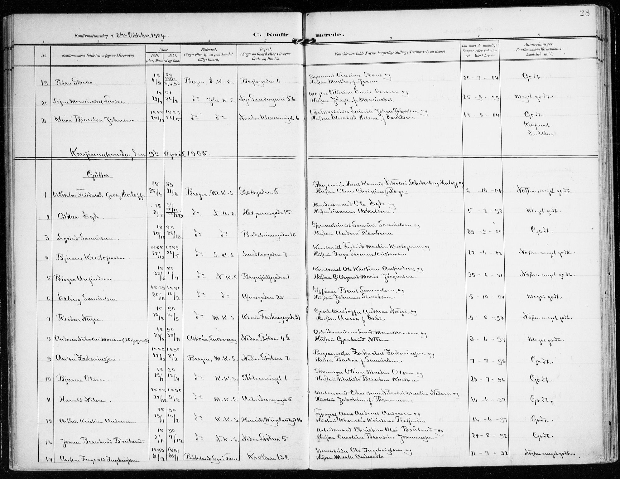 Mariakirken Sokneprestembete, AV/SAB-A-76901/H/Haa/L0014: Parish register (official) no. C 2, 1900-1916, p. 28