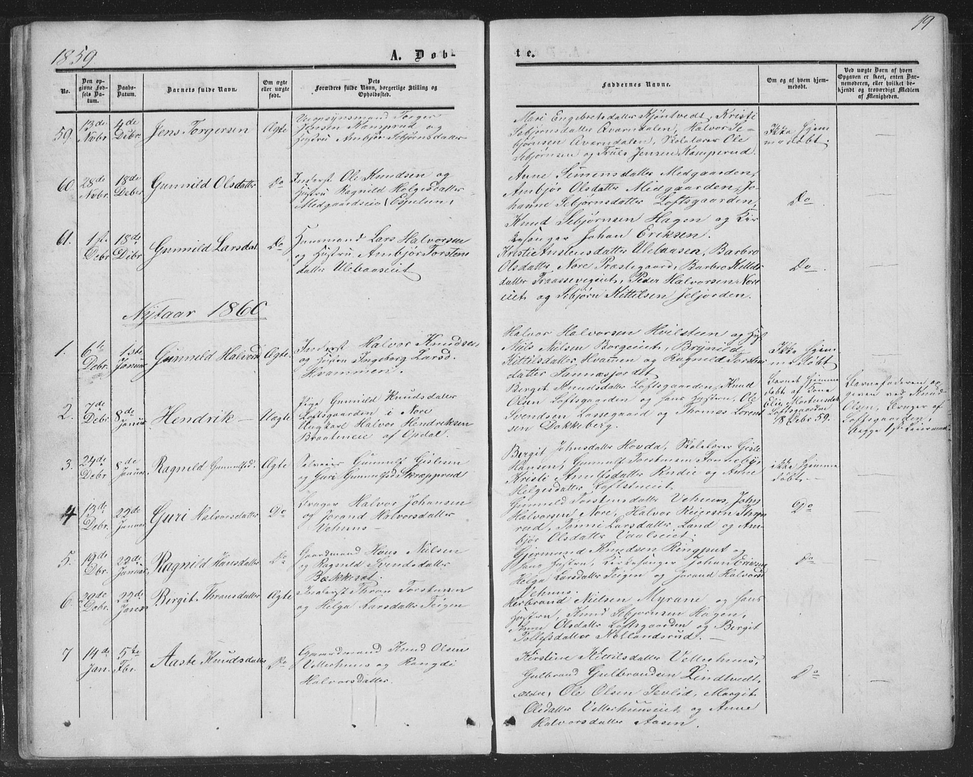 Nore kirkebøker, SAKO/A-238/F/Fa/L0002: Parish register (official) no. I 2, 1856-1871, p. 19