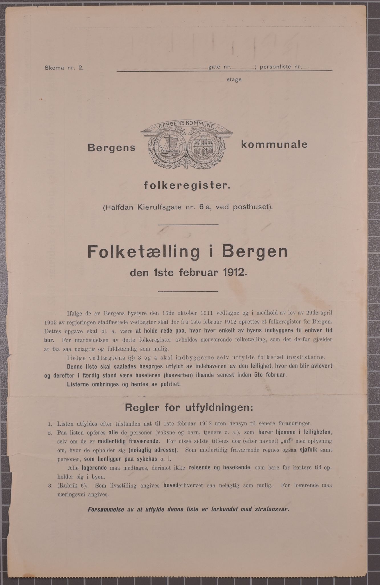 SAB, Municipal Census 1912 for Bergen, 1912, p. 2152