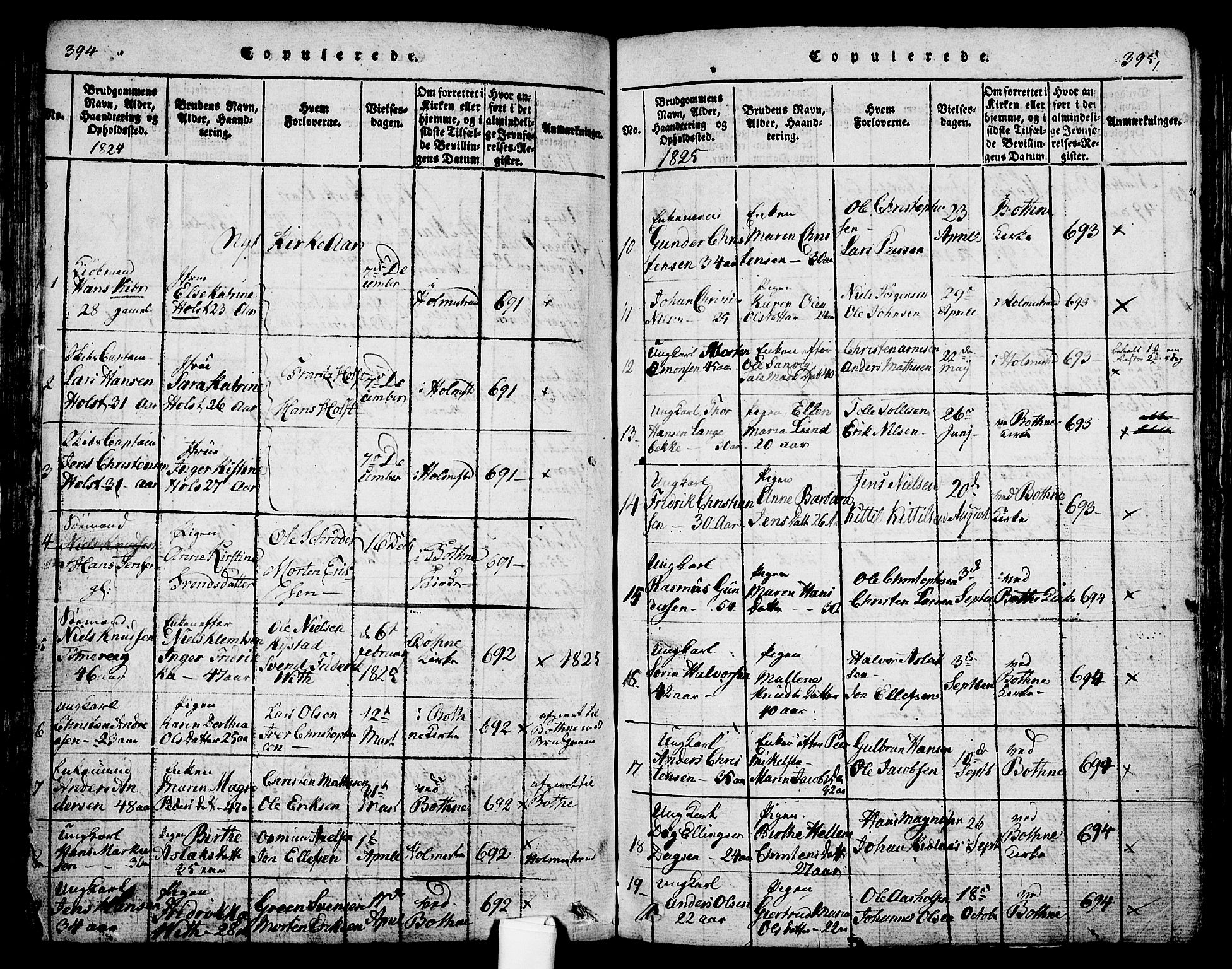 Holmestrand kirkebøker, SAKO/A-346/G/Ga/L0001: Parish register (copy) no. 1, 1814-1848, p. 394-395