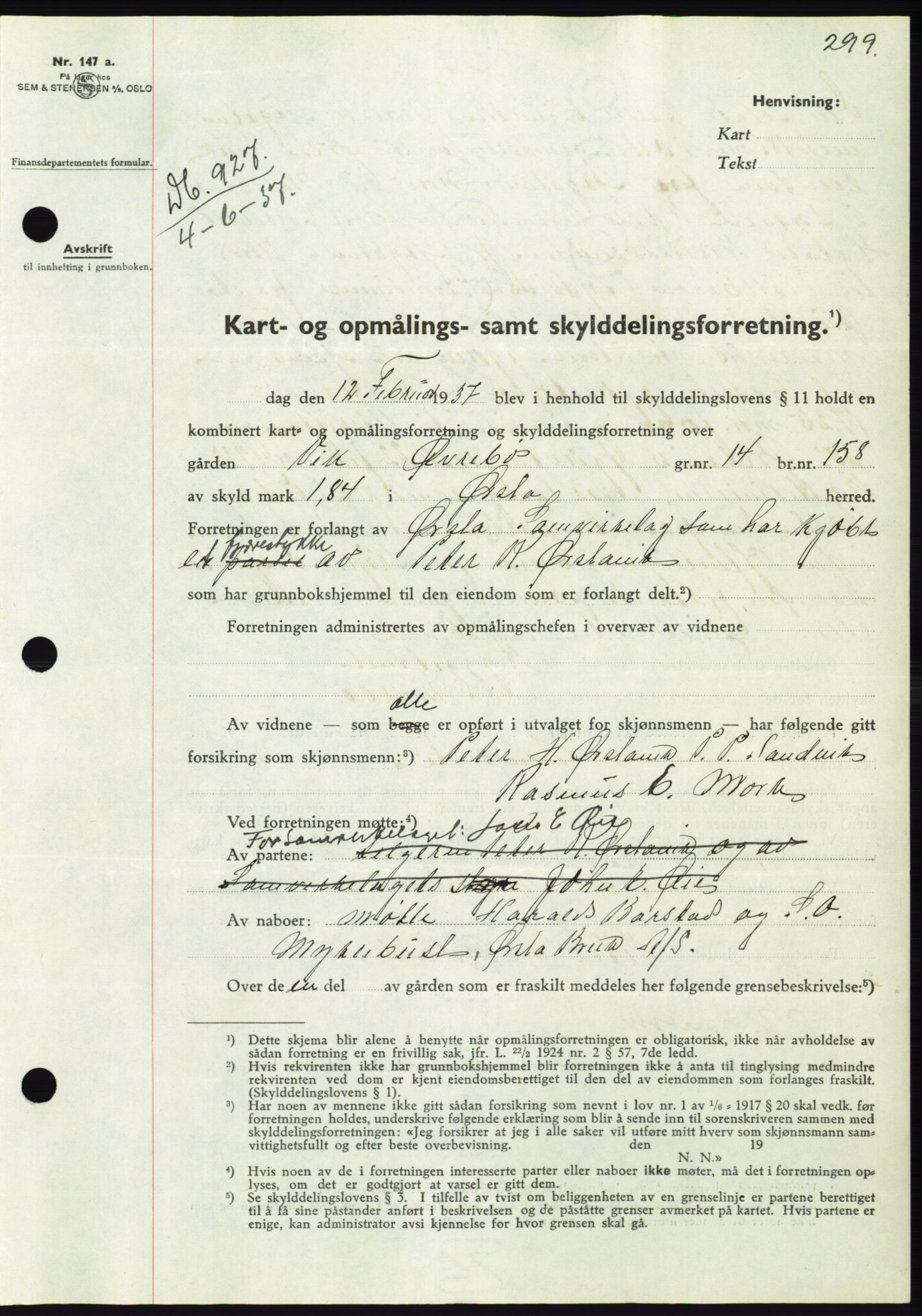 Søre Sunnmøre sorenskriveri, AV/SAT-A-4122/1/2/2C/L0063: Mortgage book no. 57, 1937-1937, Diary no: : 927/1937