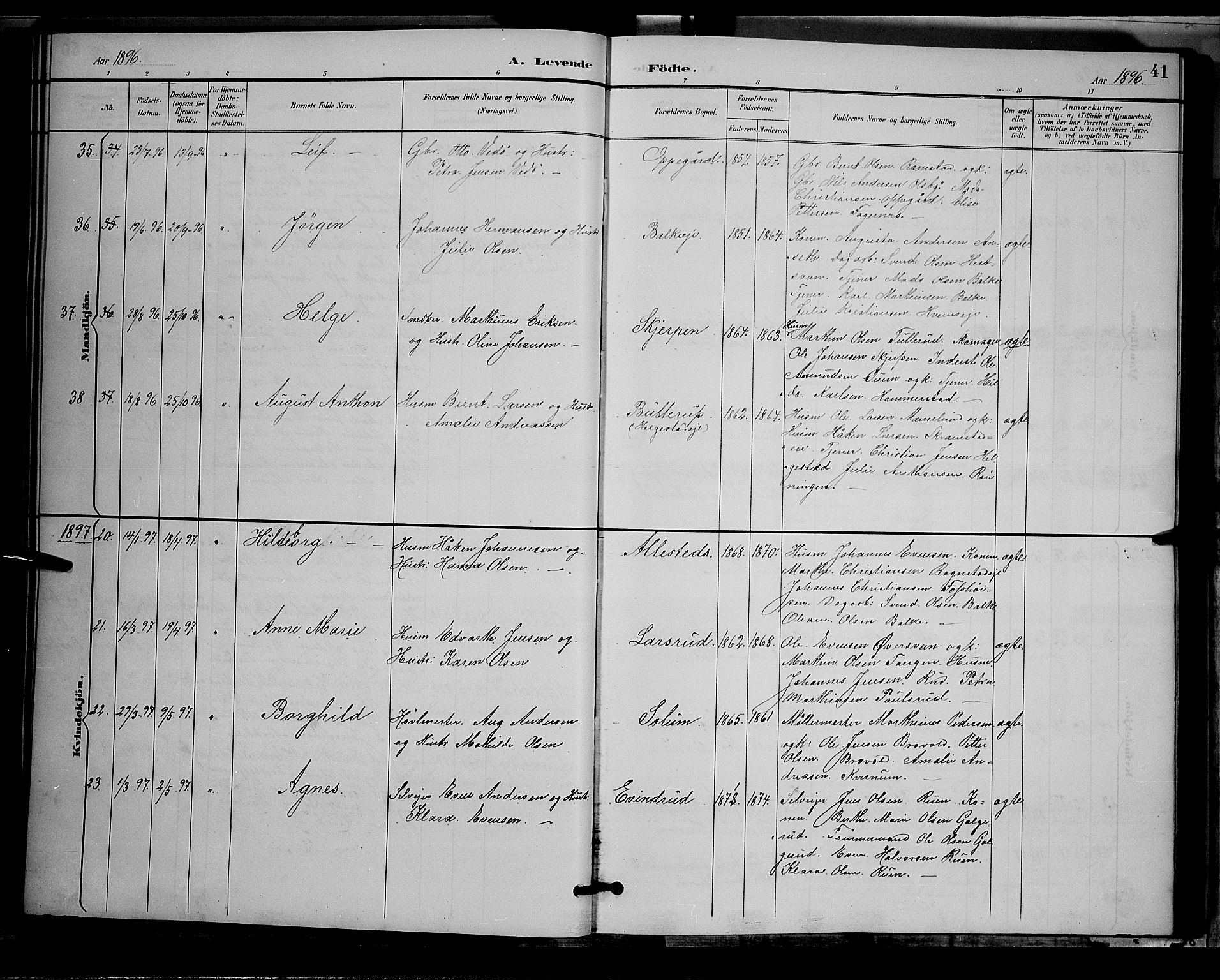 Østre Toten prestekontor, AV/SAH-PREST-104/H/Ha/Hab/L0006: Parish register (copy) no. 6, 1893-1901, p. 41