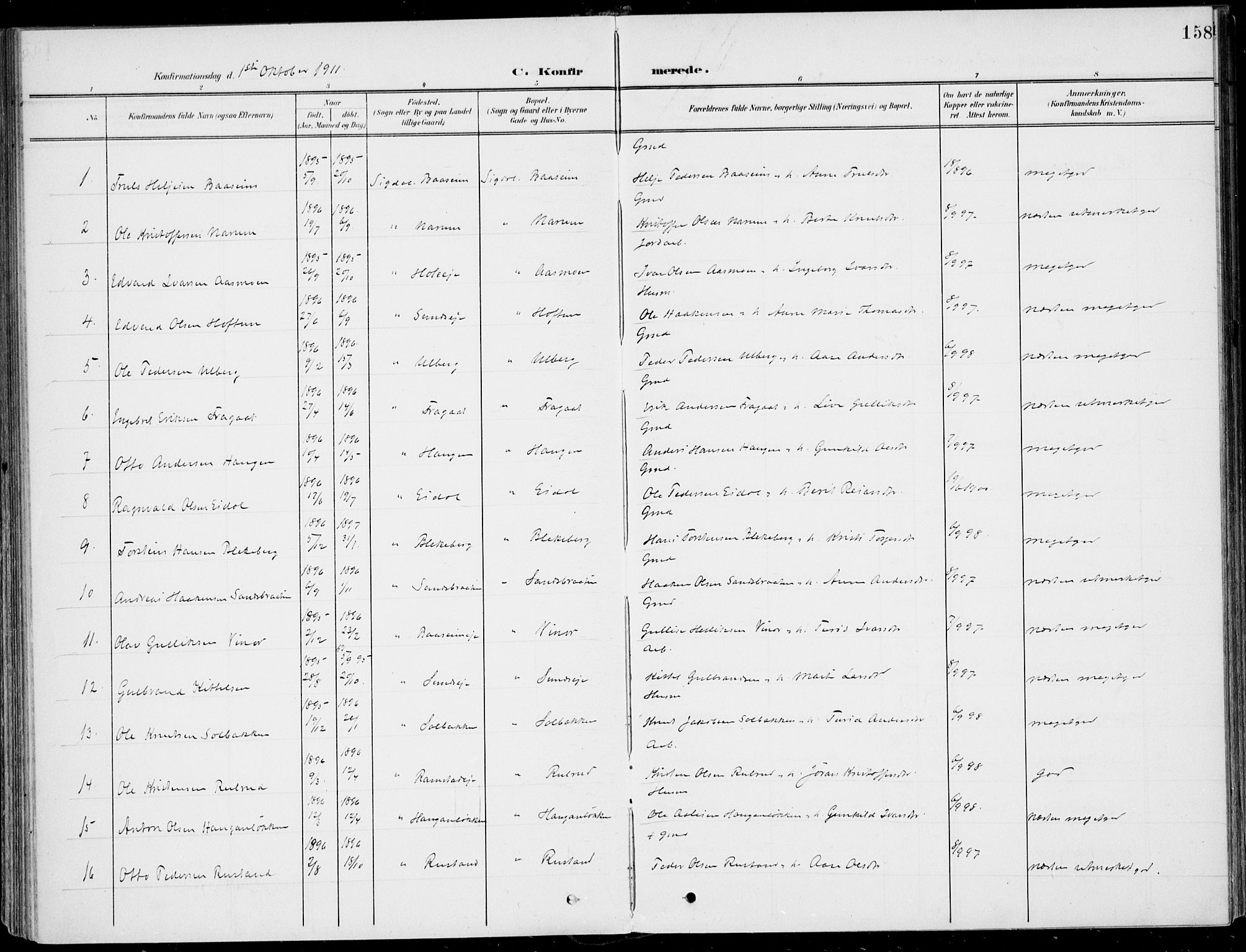 Sigdal kirkebøker, SAKO/A-245/F/Fb/L0002: Parish register (official) no. II 2, 1901-1914, p. 158