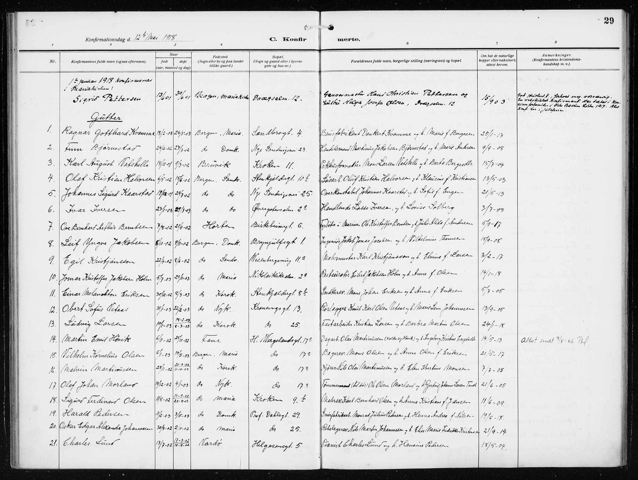 Mariakirken Sokneprestembete, AV/SAB-A-76901/H/Haa/L0015: Parish register (official) no. C 3, 1913-1927, p. 29