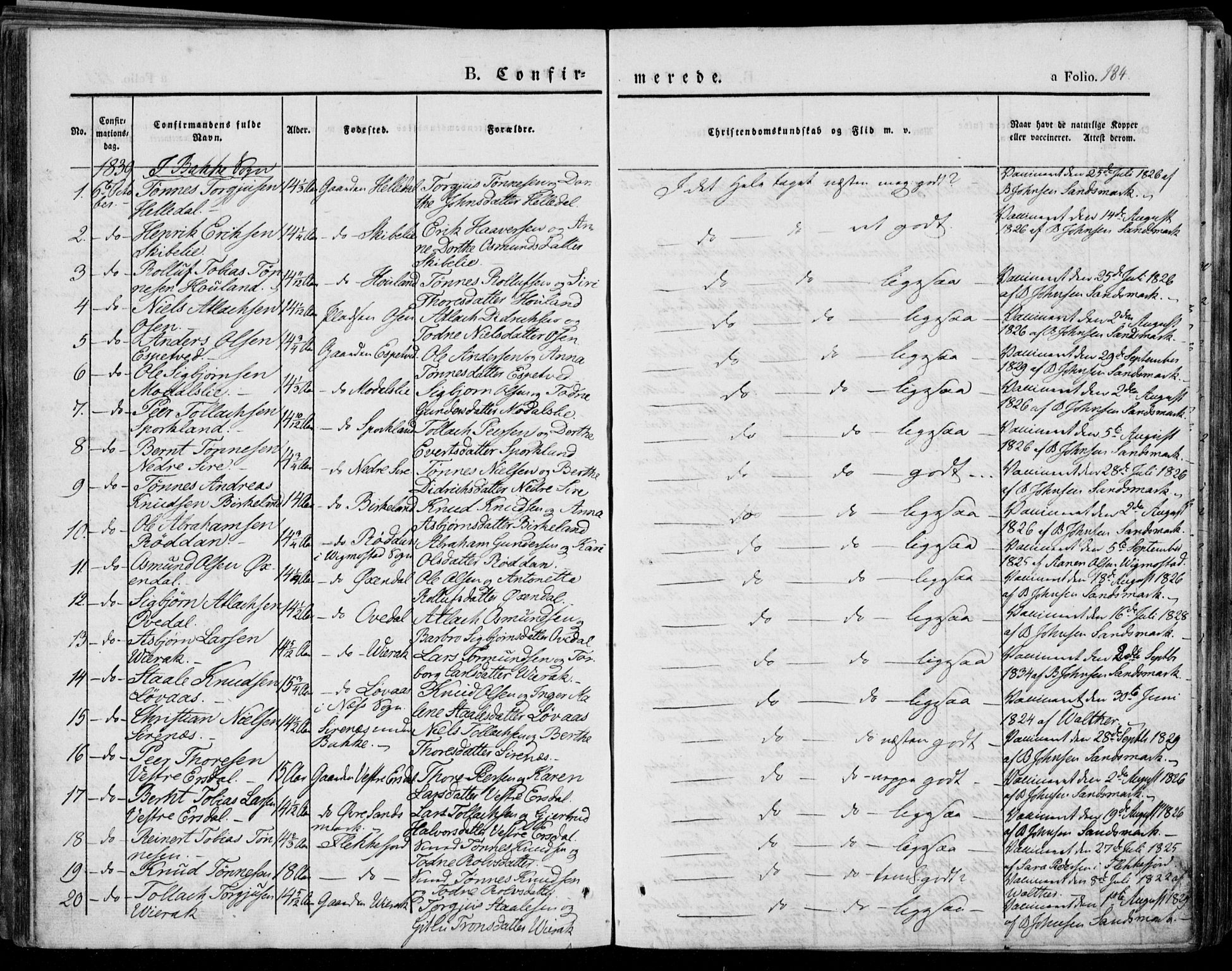 Bakke sokneprestkontor, SAK/1111-0002/F/Fa/Faa/L0004: Parish register (official) no. A 4, 1834-1846, p. 184