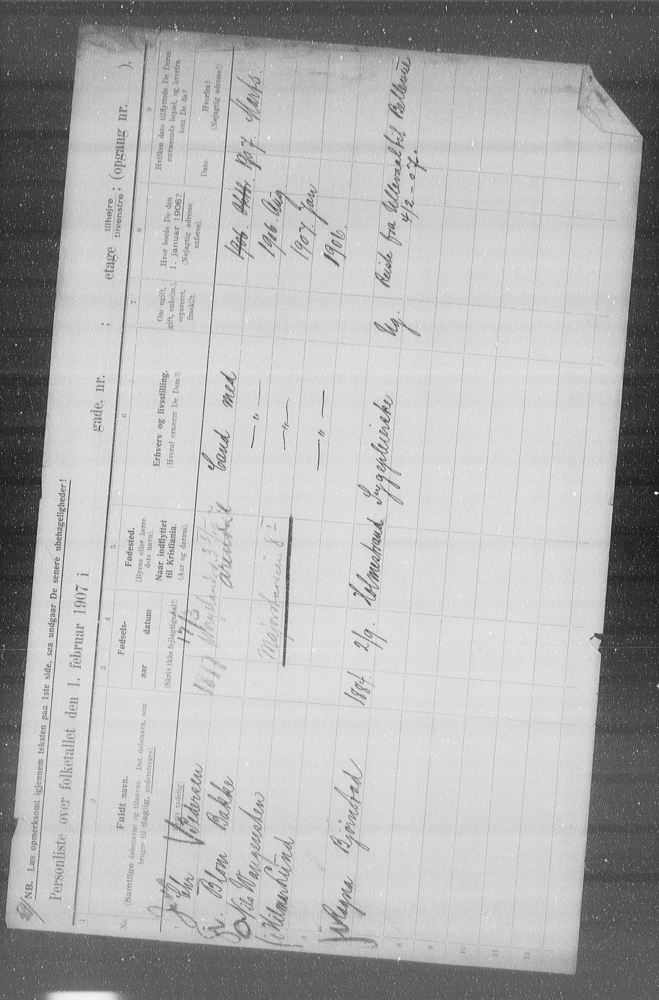 OBA, Municipal Census 1907 for Kristiania, 1907, p. 60461